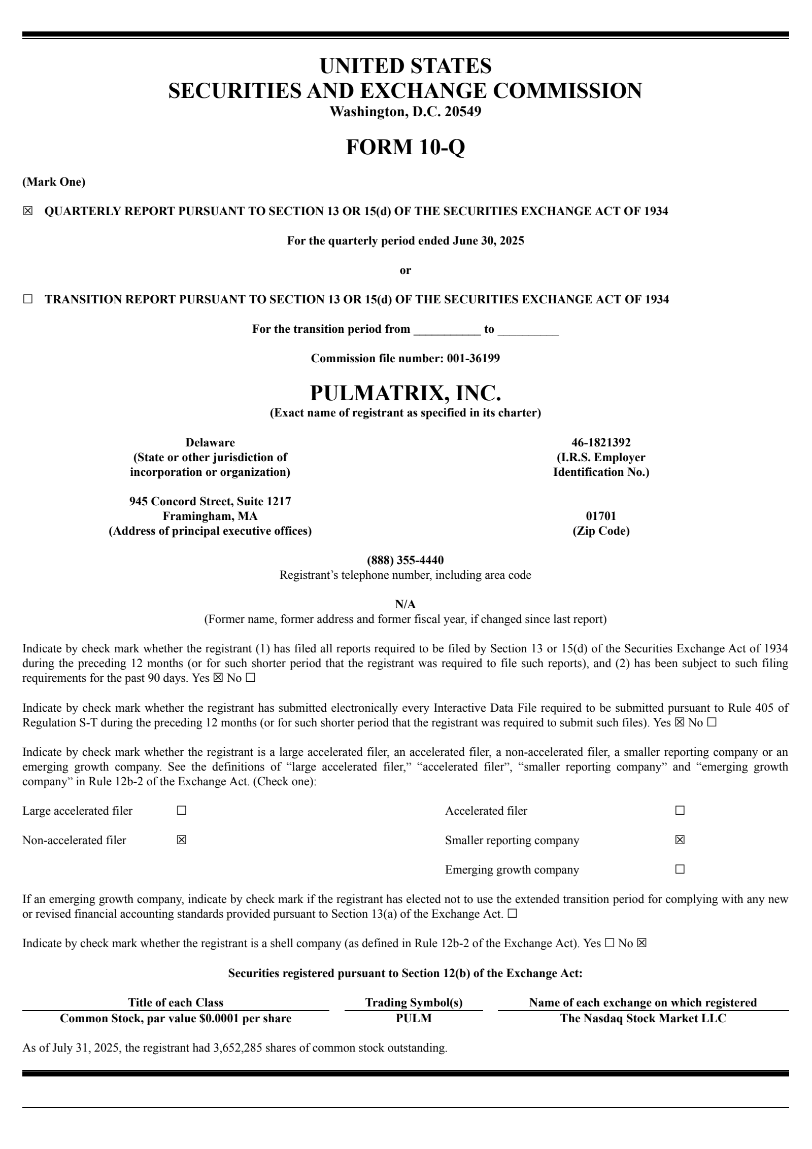 Pulmatrix's Q2 2025 Quarterly Report