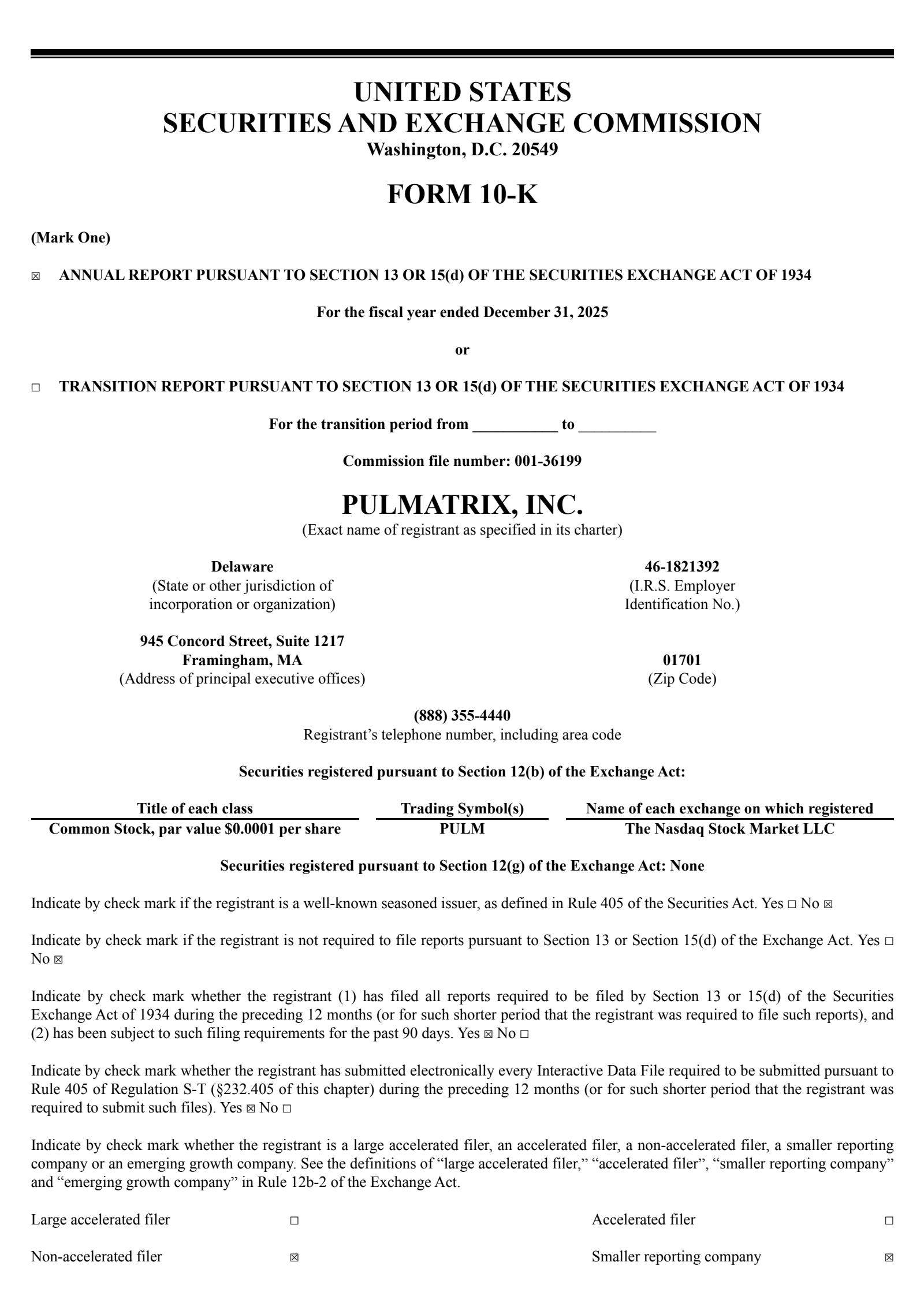 Pulmatrix's Q4 2025 Annual report