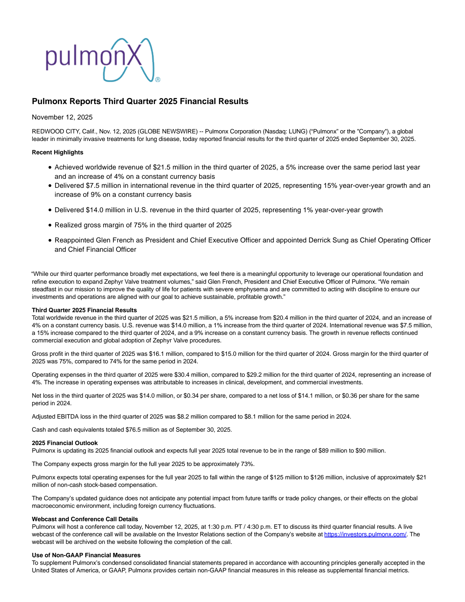 Pulmonx's Q3 2025 Earnings Release
