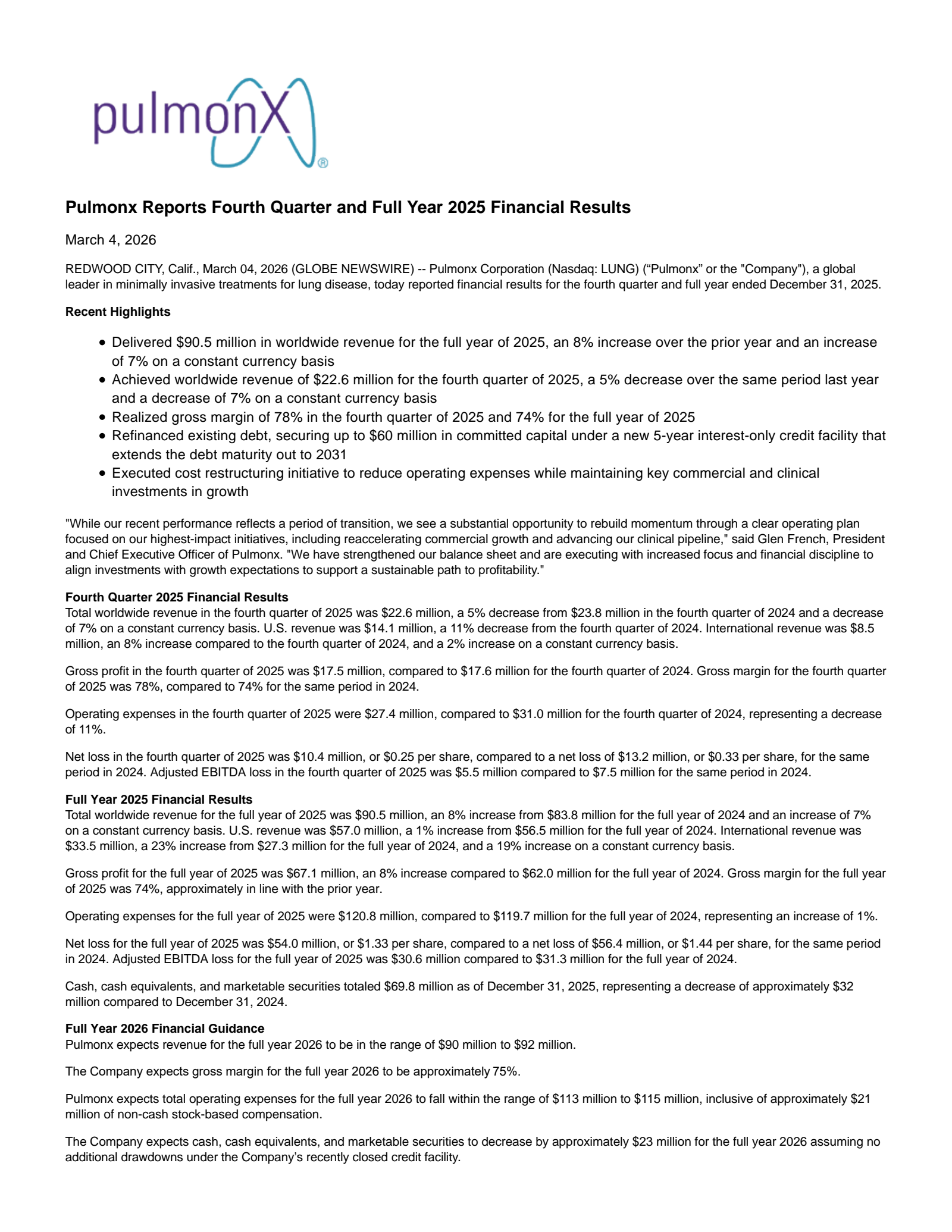 Pulmonx's Q4 2025 Press Release