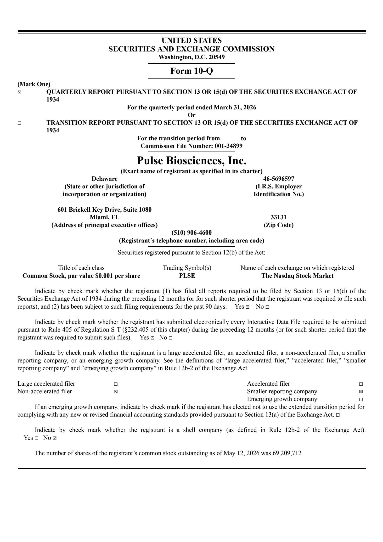 Pulse Biosciences' Q1 2026 Quarterly report