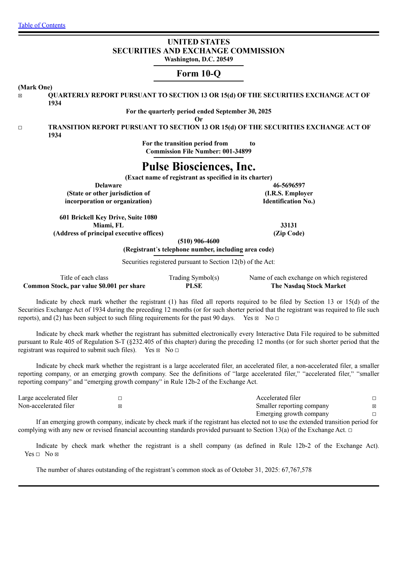 Pulse Biosciences' Q3 2025 Quarterly Report