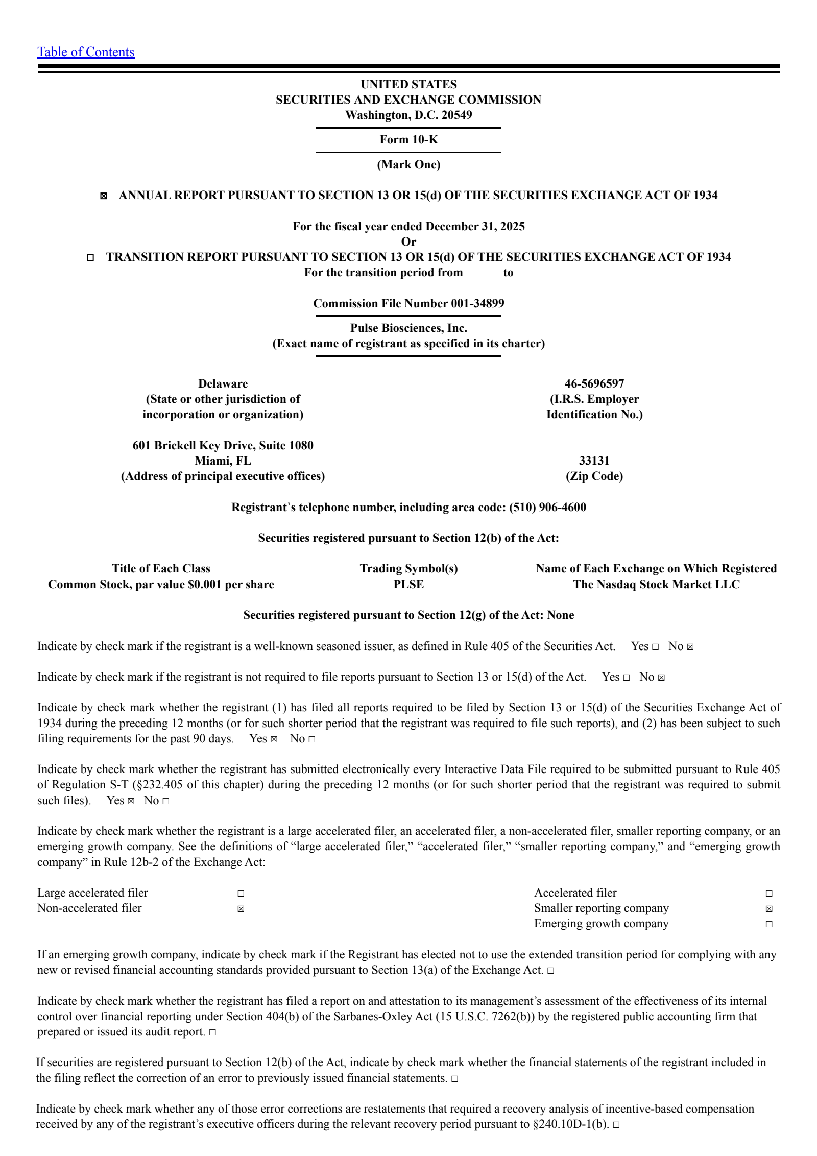 Pulse Biosciences' Q4 2025 Annual report