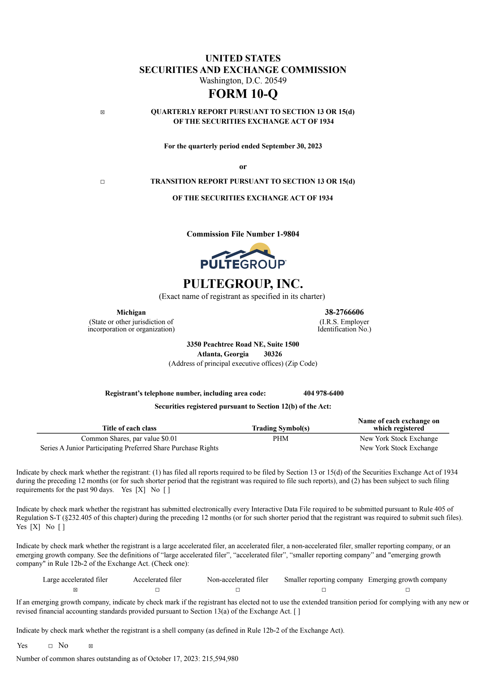 PulteGroup's Q3 2023 Quarterly report