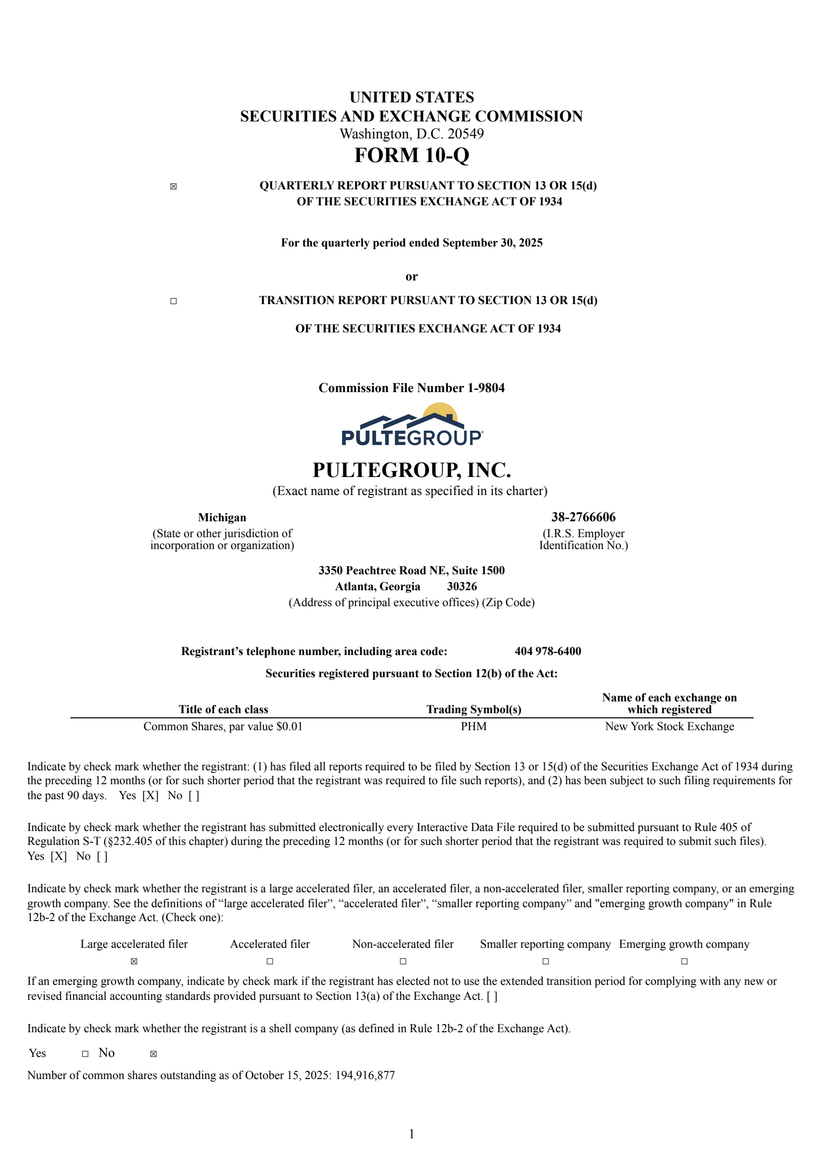 PulteGroup's Q3 2025 Quarterly Report