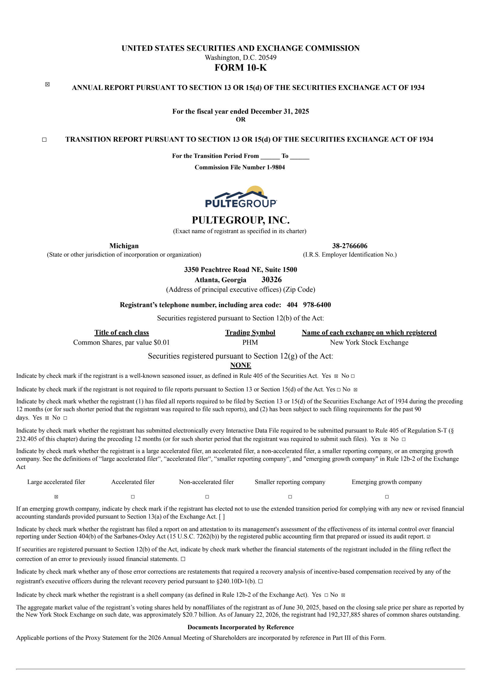 PulteGroup's Q4 2025 Annual report