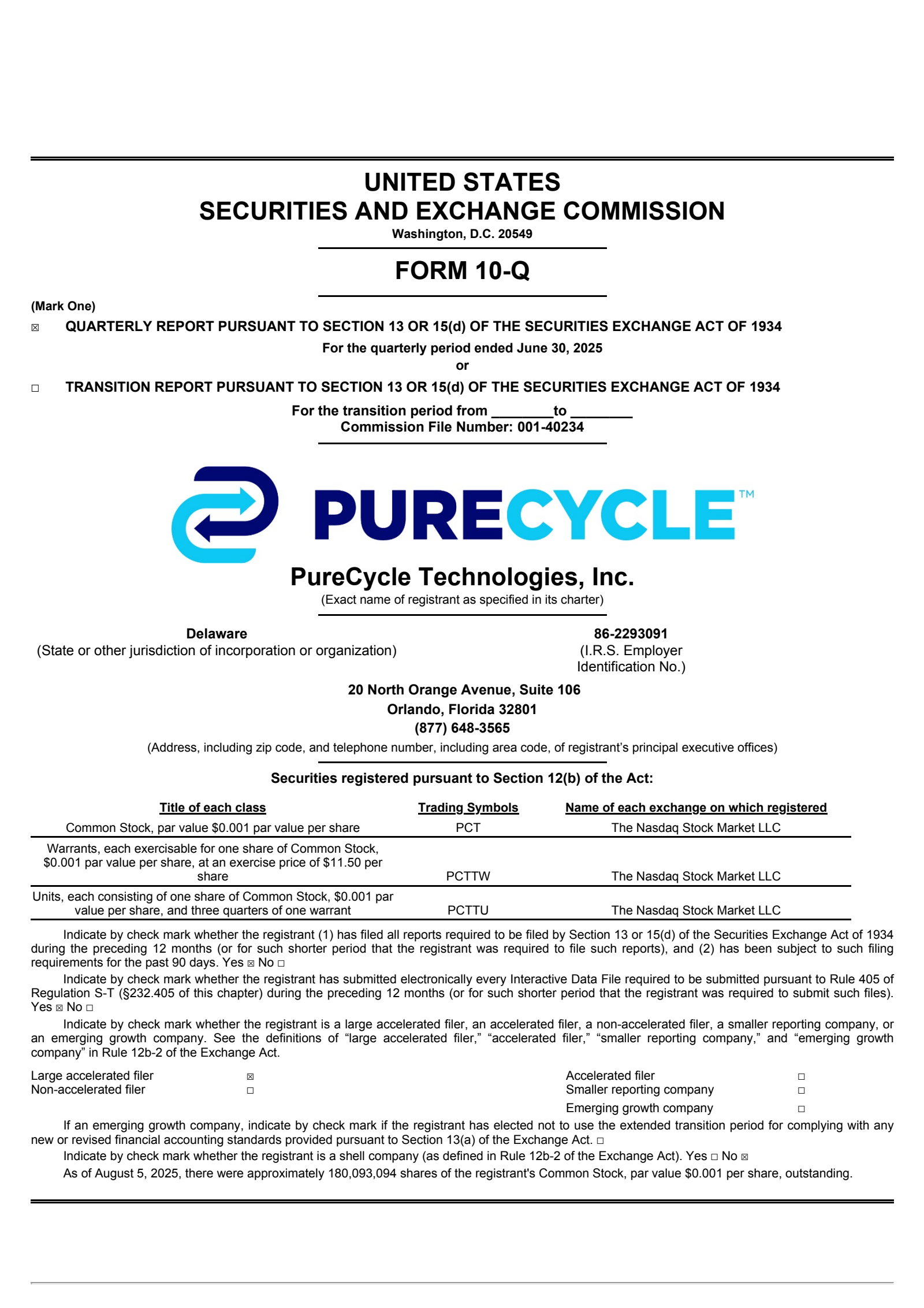 PureCycle Technologies' Q2 2025 Quarterly report