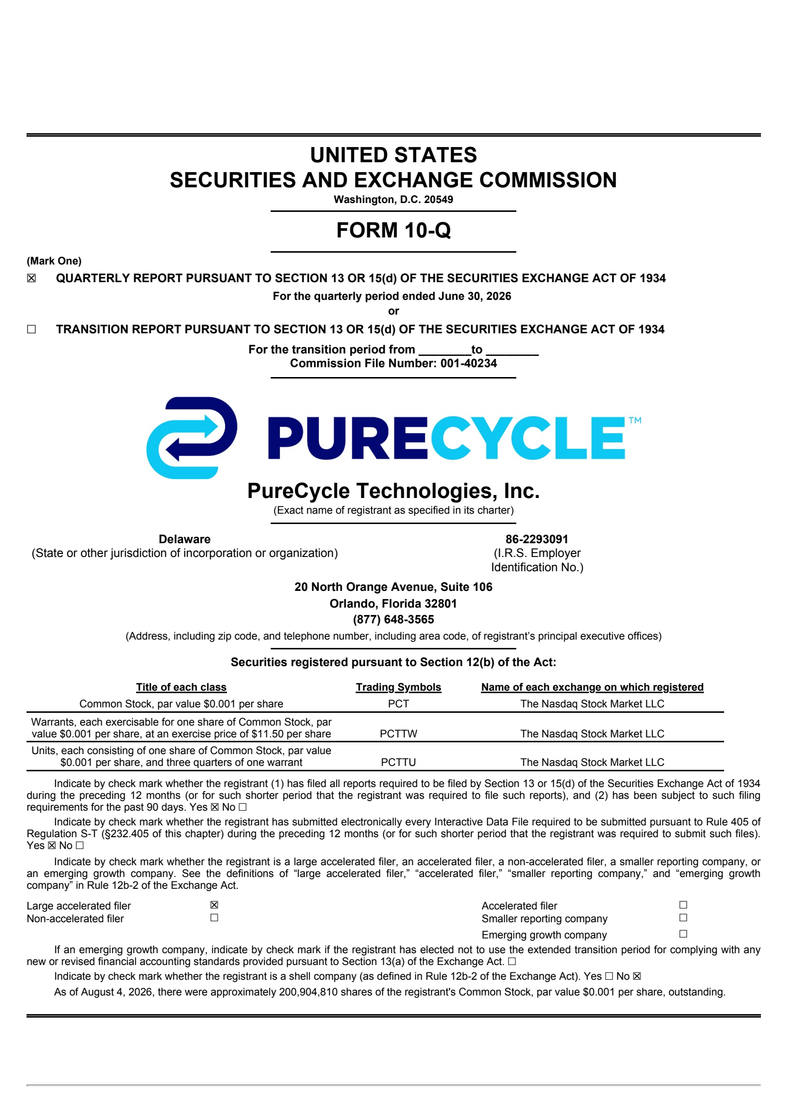 PureCycle Technologies' Q2 2026 Quarterly report