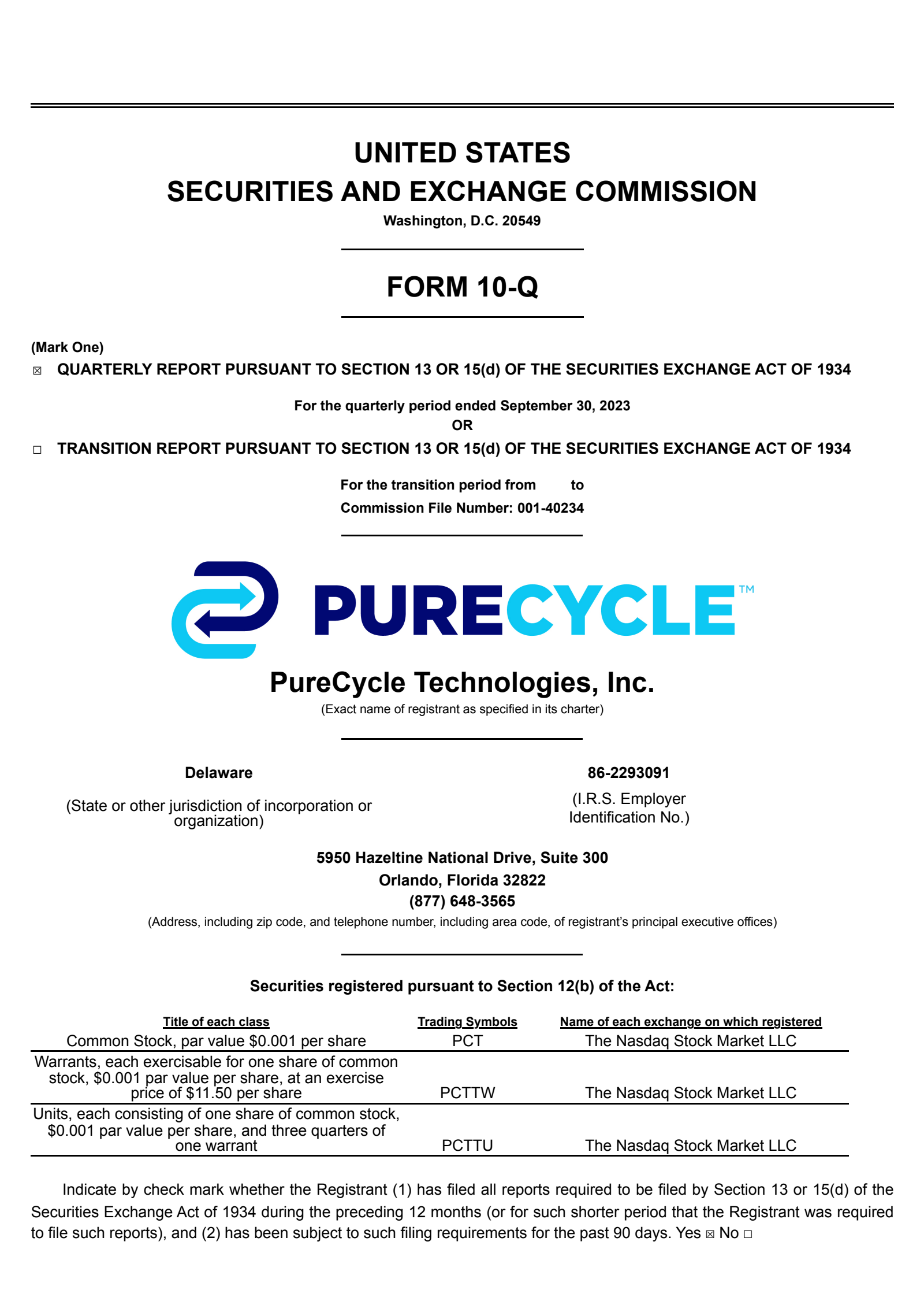 PureCycle Technologies' Q3 2023 Quarterly report