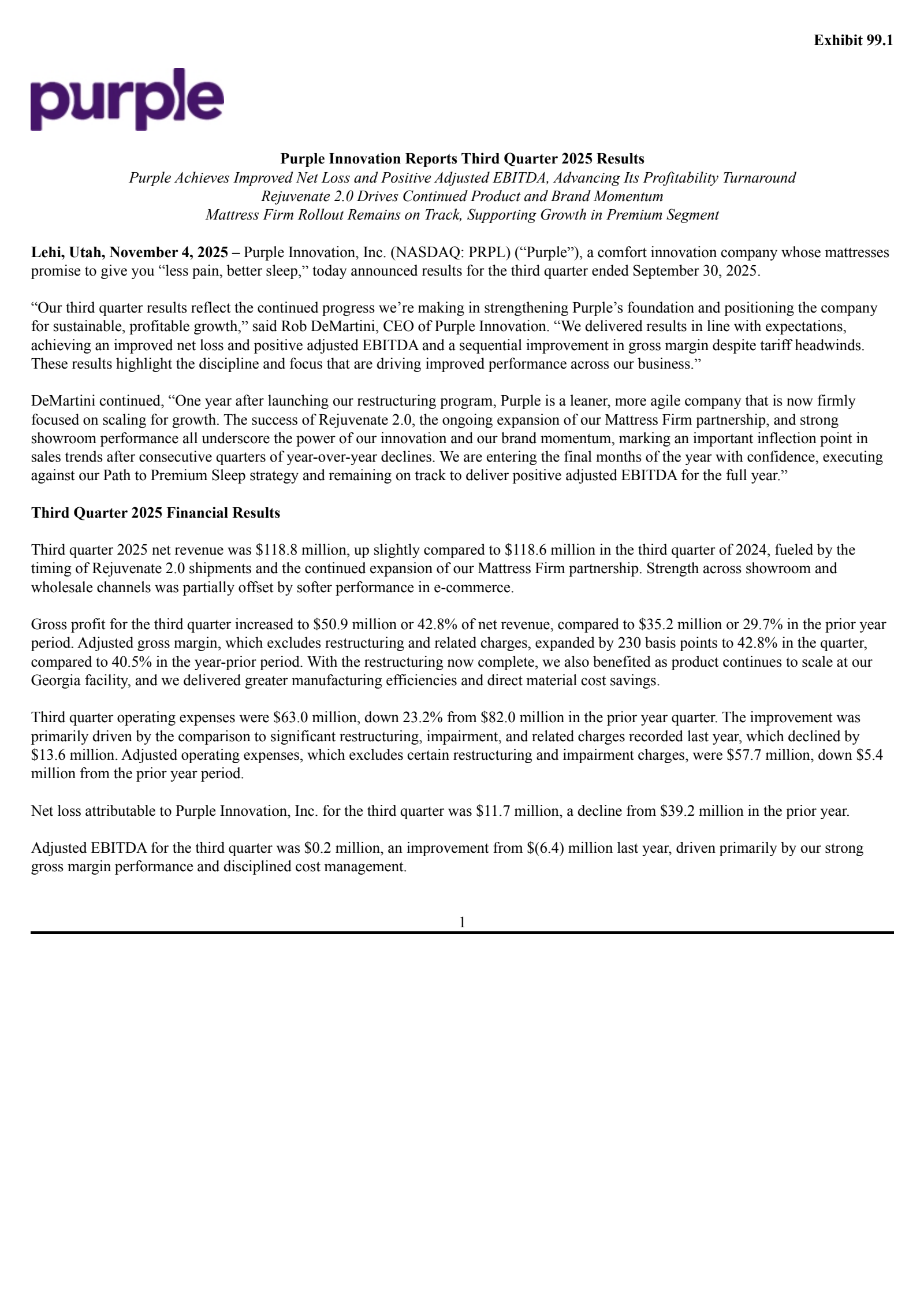 Purple Innovation's Q3 2025 Earnings Release