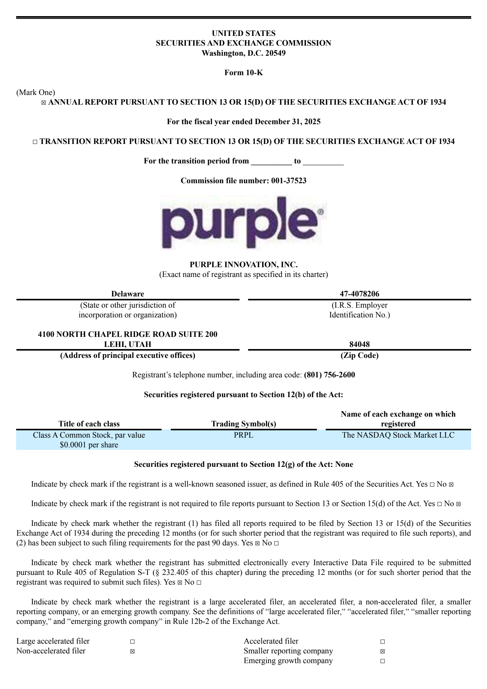 Purple Innovation's Q4 2025 Annual report