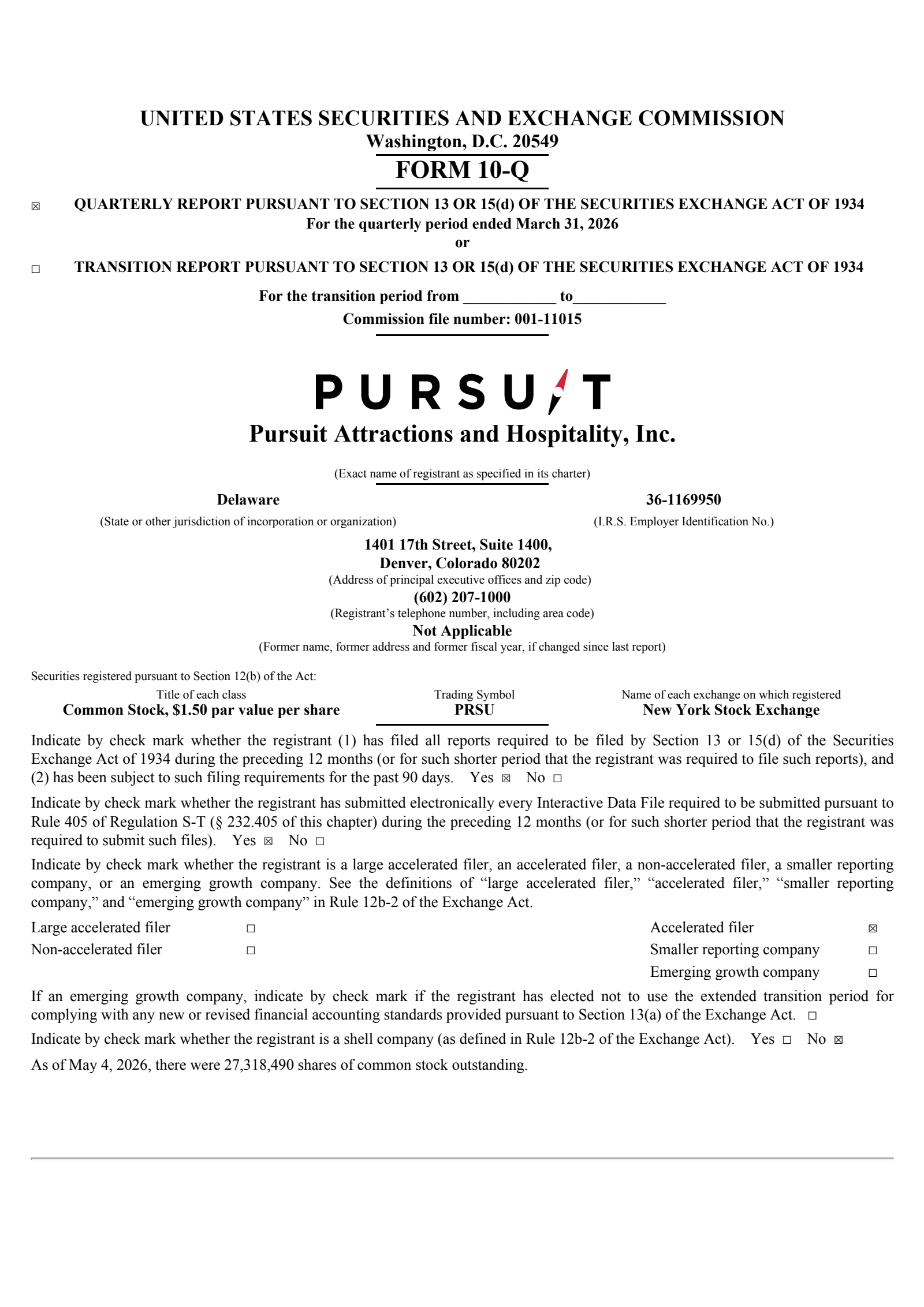 Pursuit Attractions and Hospitality's Q1 2026 Quarterly report