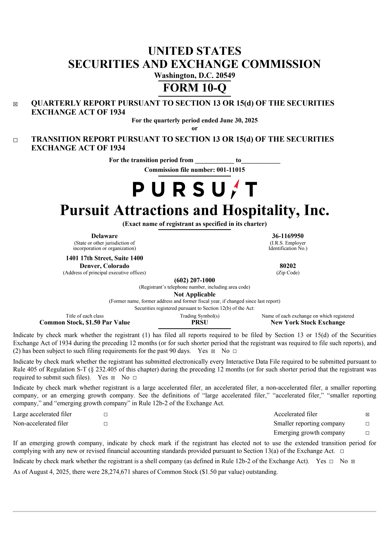 Pursuit Attractions and Hospitality's Q2 2025 Quarterly report