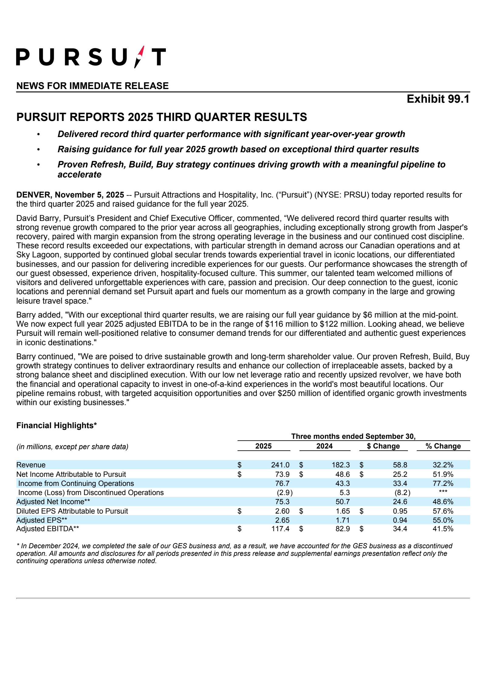 Pursuit Attractions and Hospitality's Q3 2025 Earnings Release