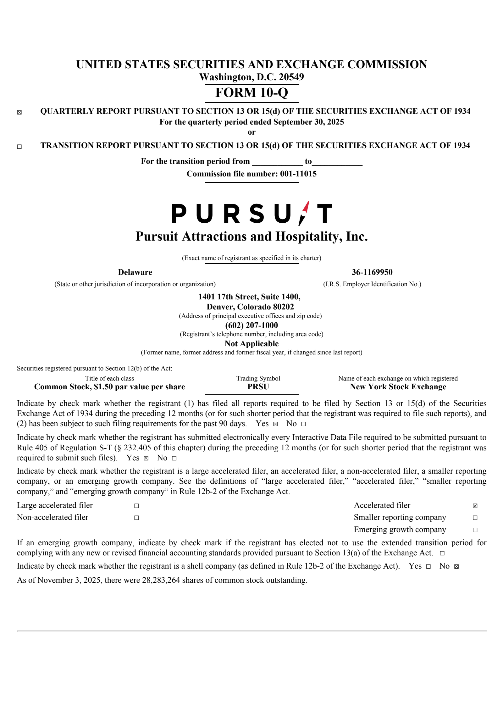 Pursuit Attractions and Hospitality's Q3 2025 Quarterly Report