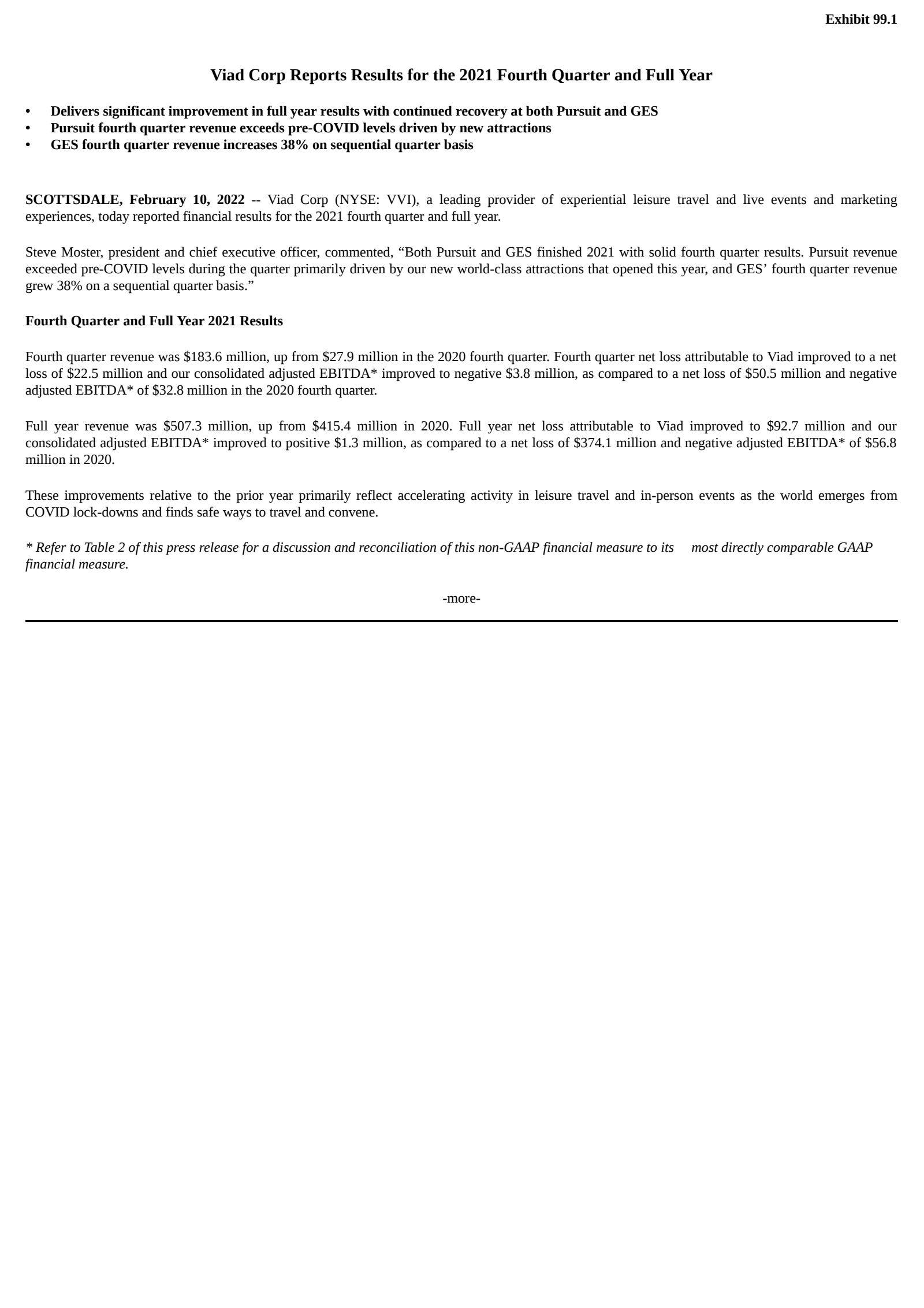 Pursuit Attractions and Hospitality's Q4 2021 Press Release