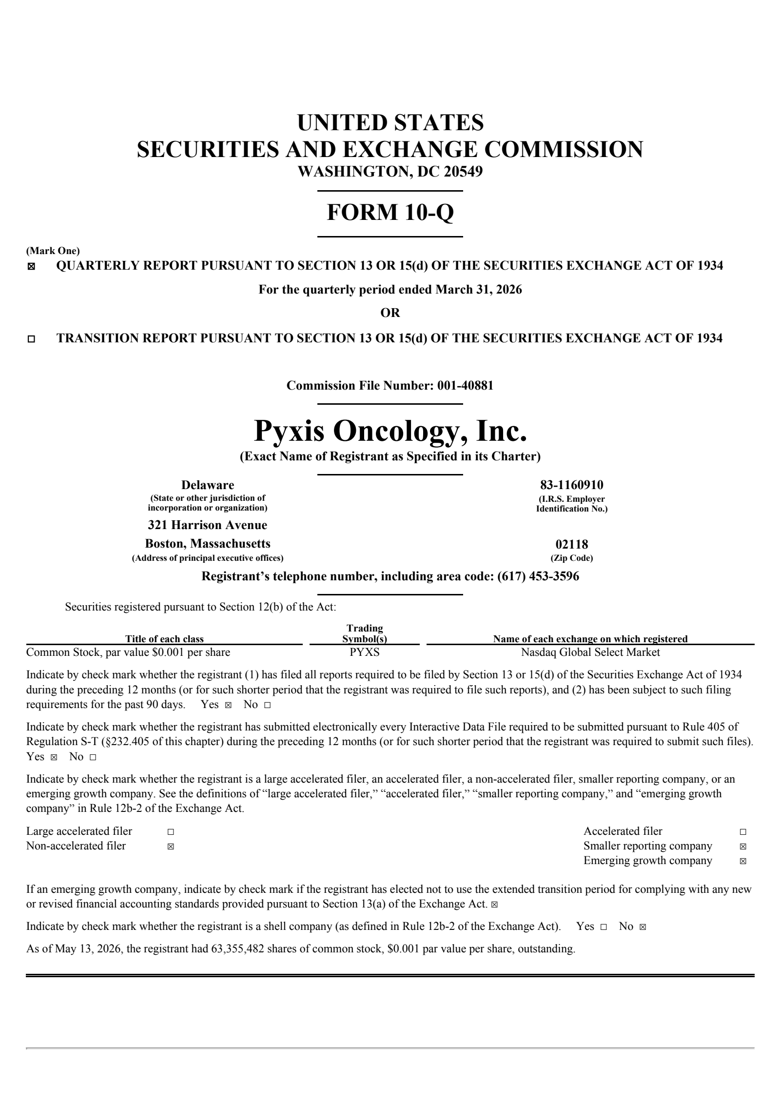 Pyxis Oncology's Q1 2026 Quarterly report