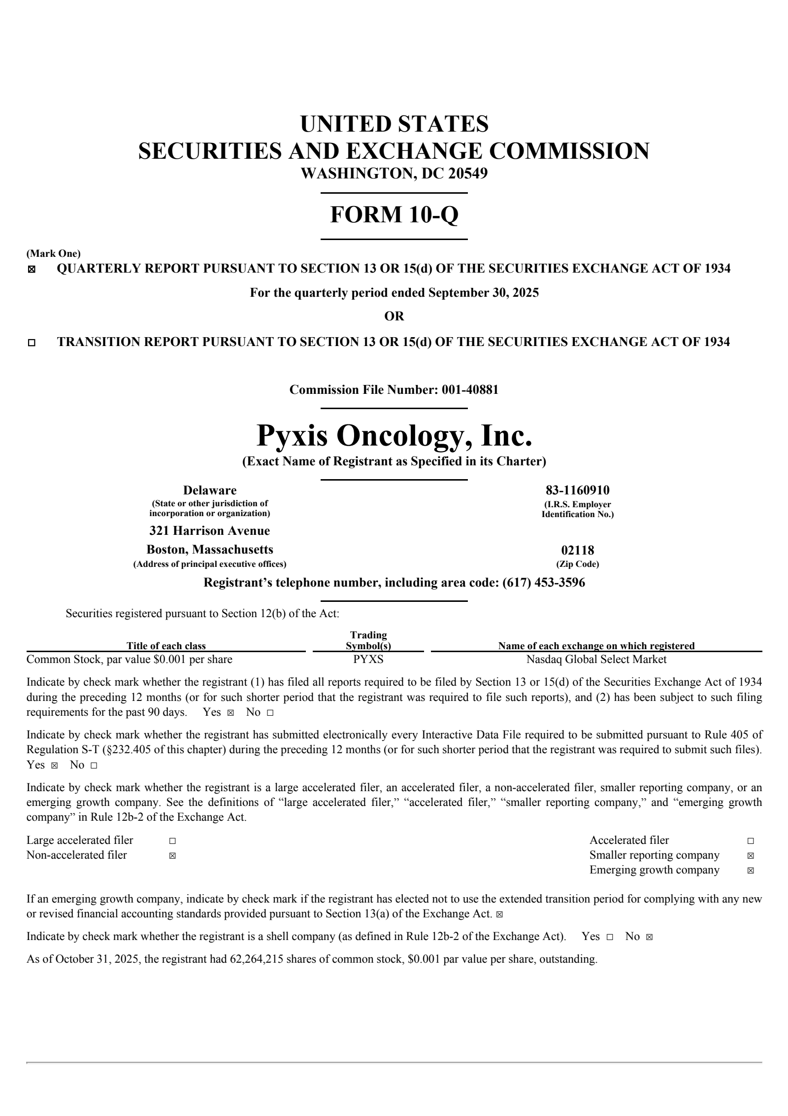 Pyxis Oncology's Q3 2025 Quarterly Report