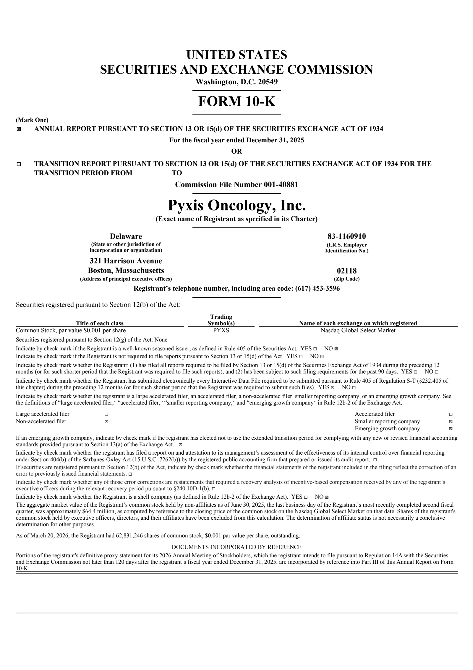 Pyxis Oncology's Q4 2025 Annual report