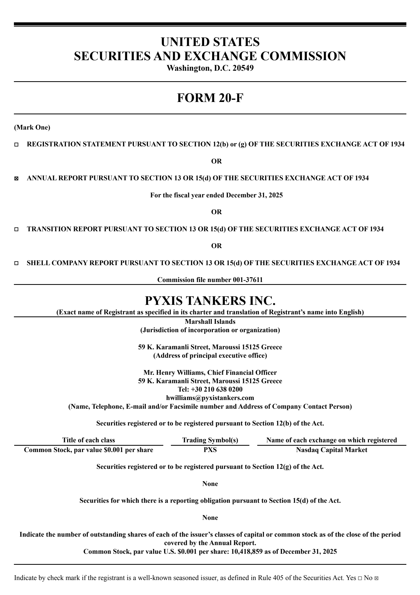 Pyxis Tankers' Q4 2025 Annual report
