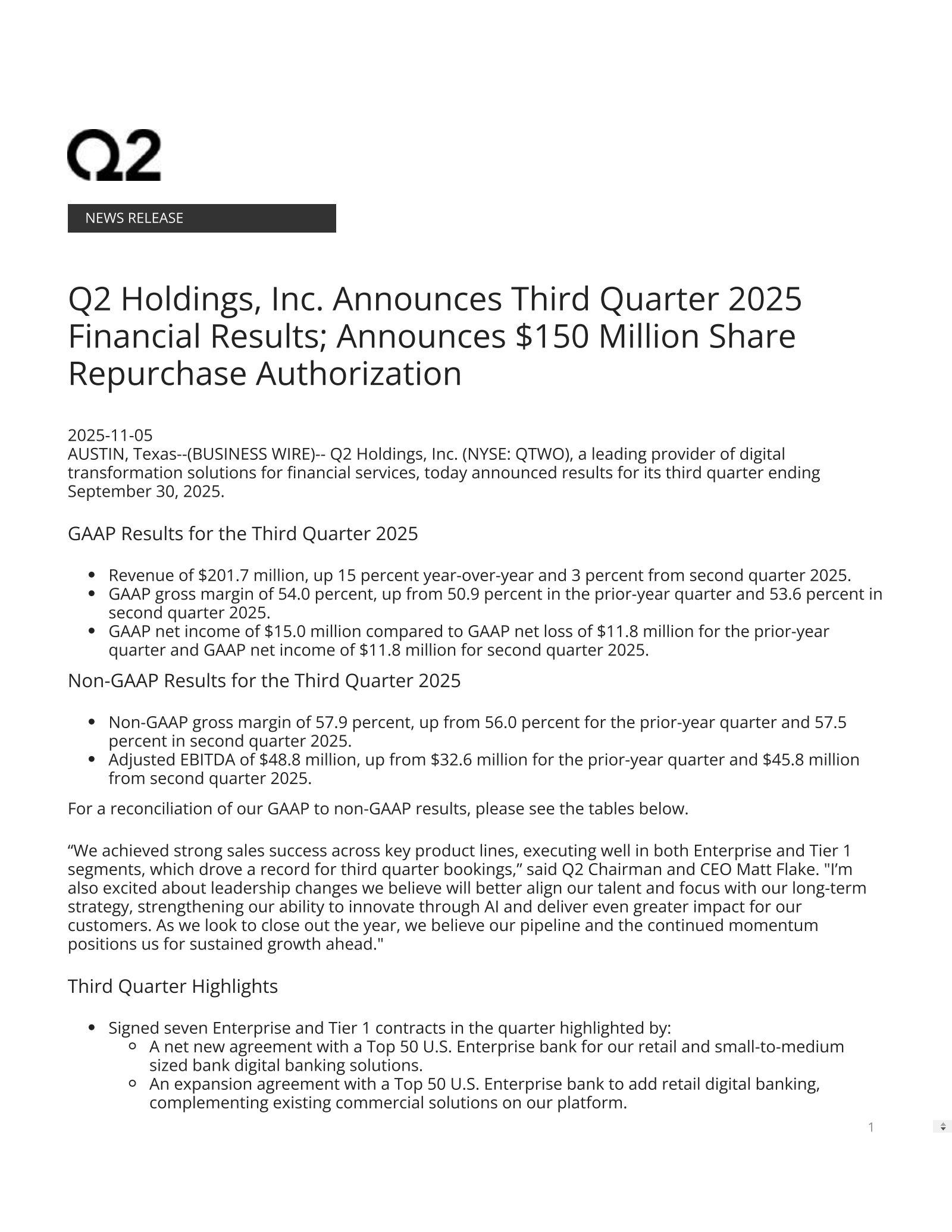 Q2's Q3 2025 Earnings Release
