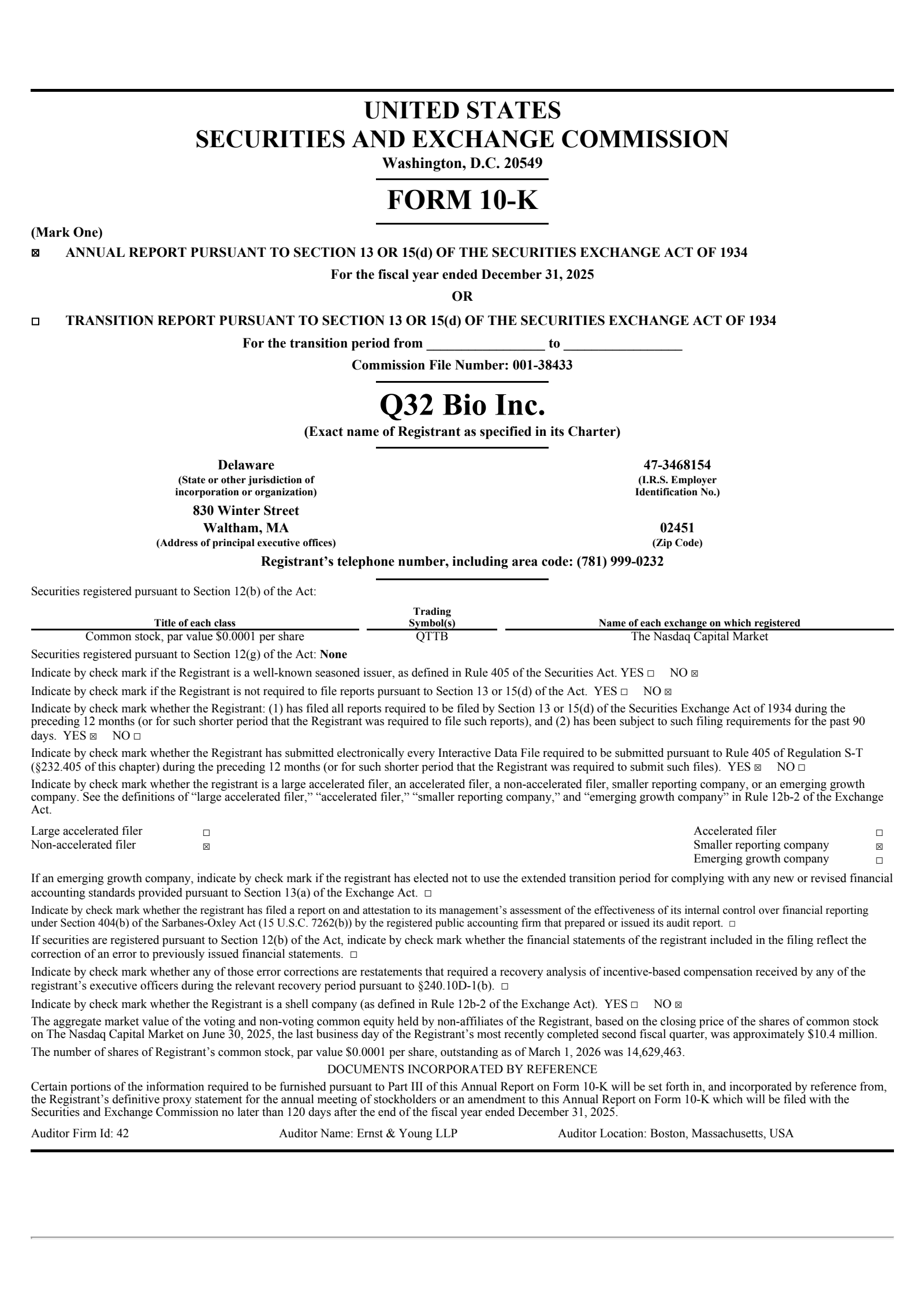 Q32 Bio's Q4 2025 Annual report