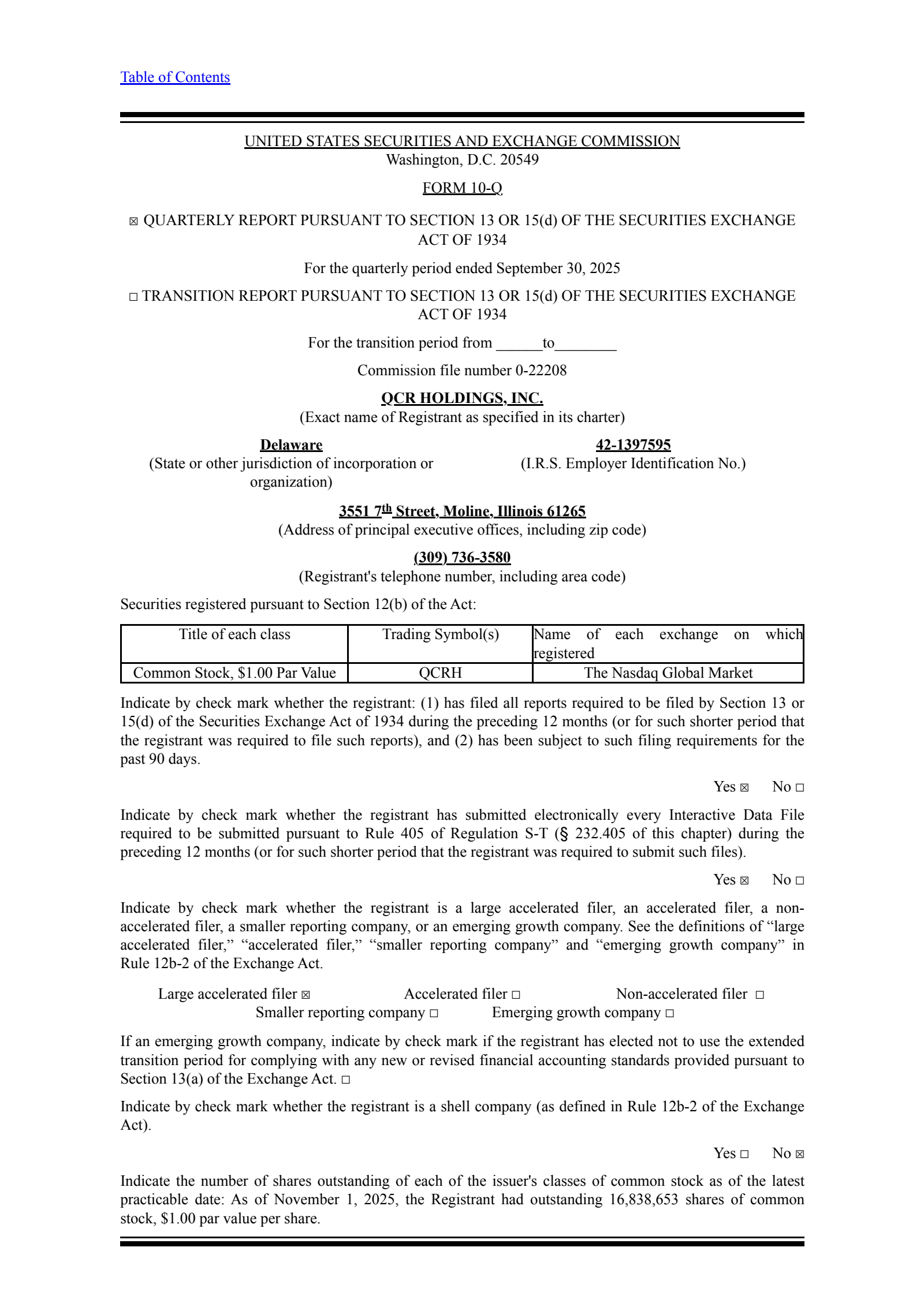QCR's Q3 2025 Quarterly Report