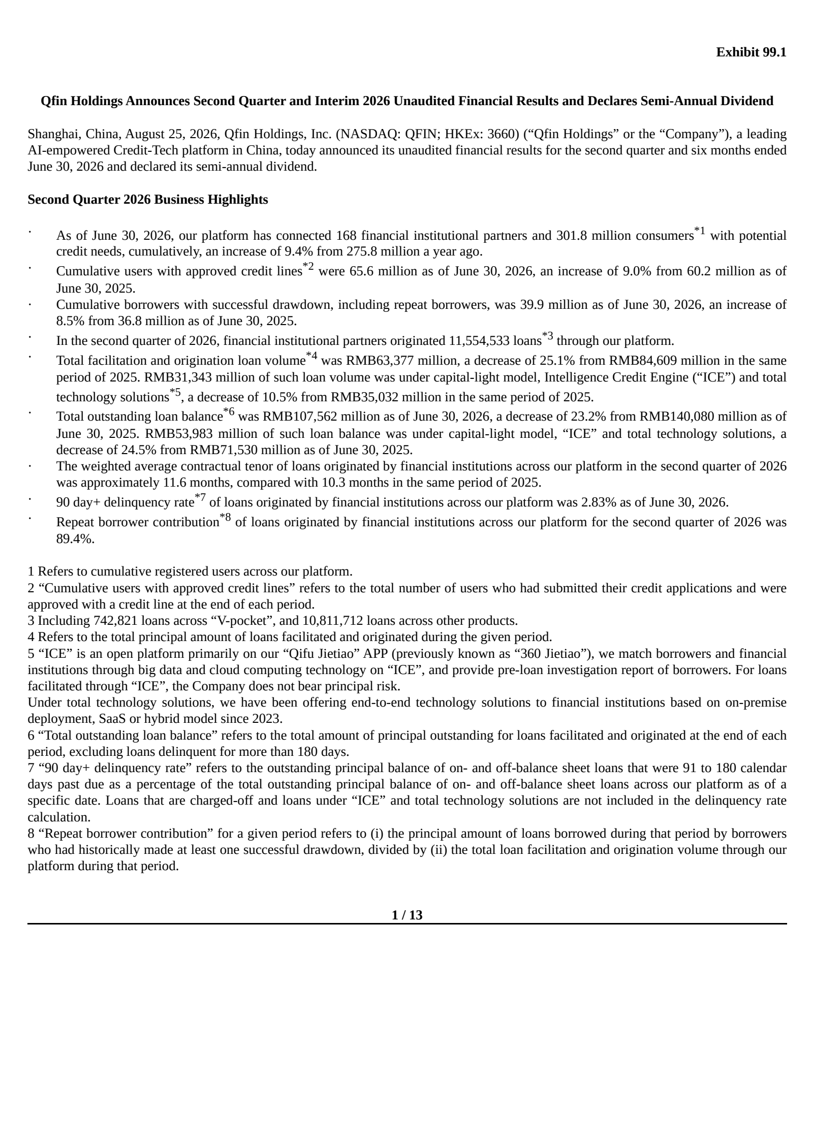 Qfin's Q2 2026 Press Release