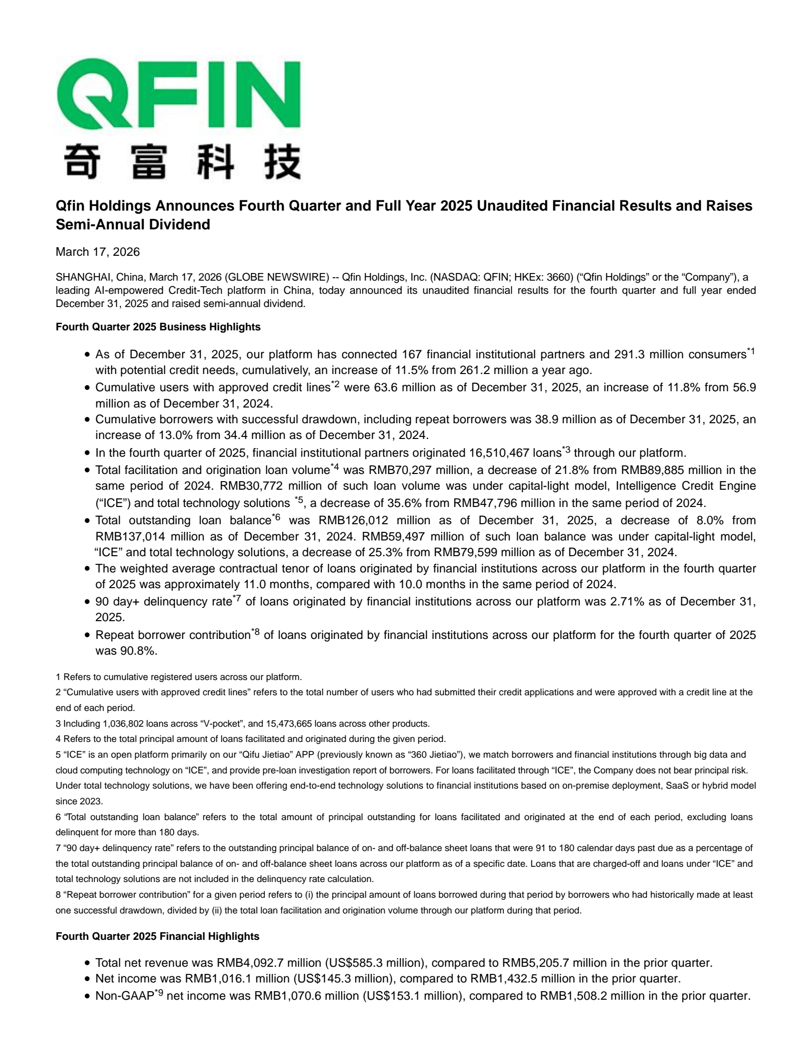 Qfin's Q4 2025 Press Release