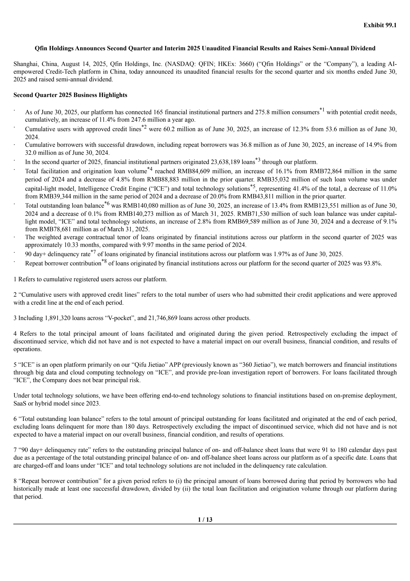 Qfin's Q2 2025 Press Release