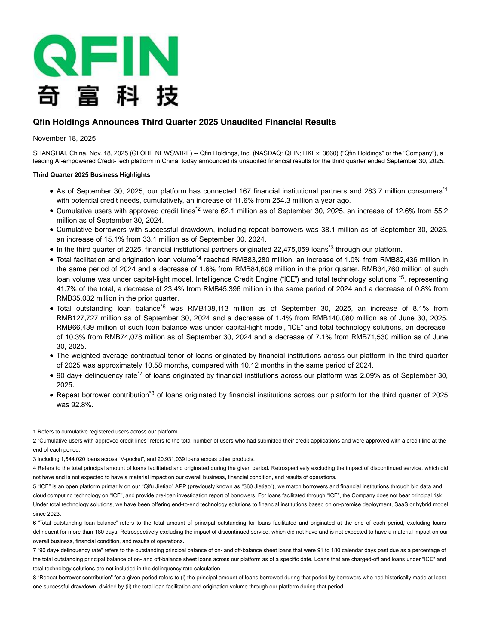Qfin's Q3 2025 Earnings Release
