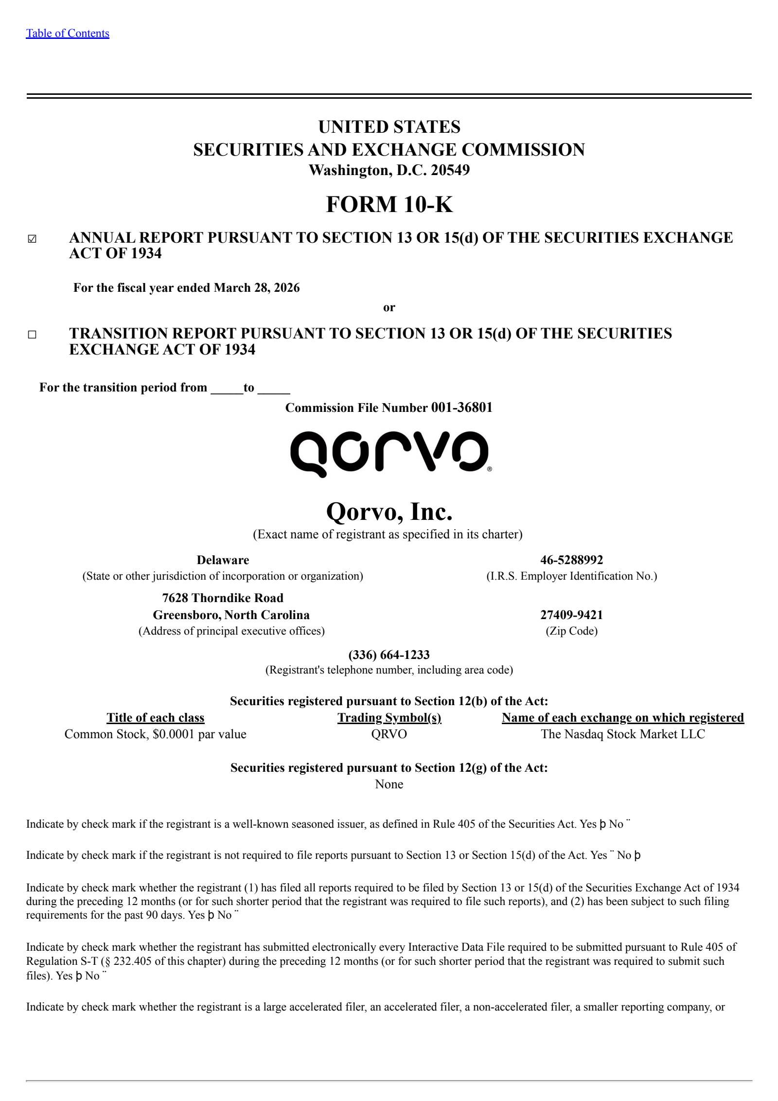 Qorvo's Q4 2026 Annual report