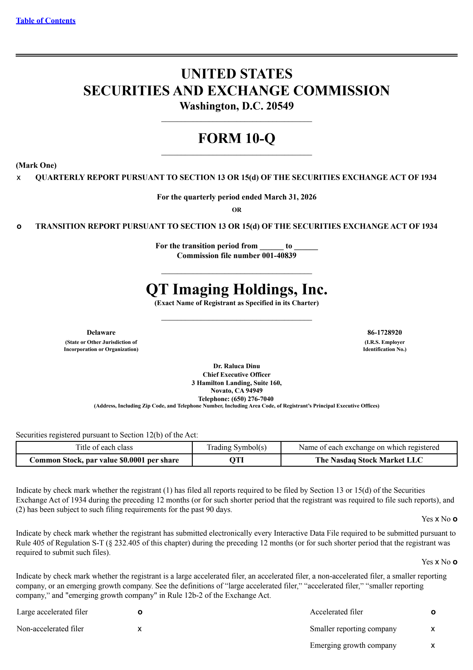 QT Imaging's Q1 2026 Quarterly report