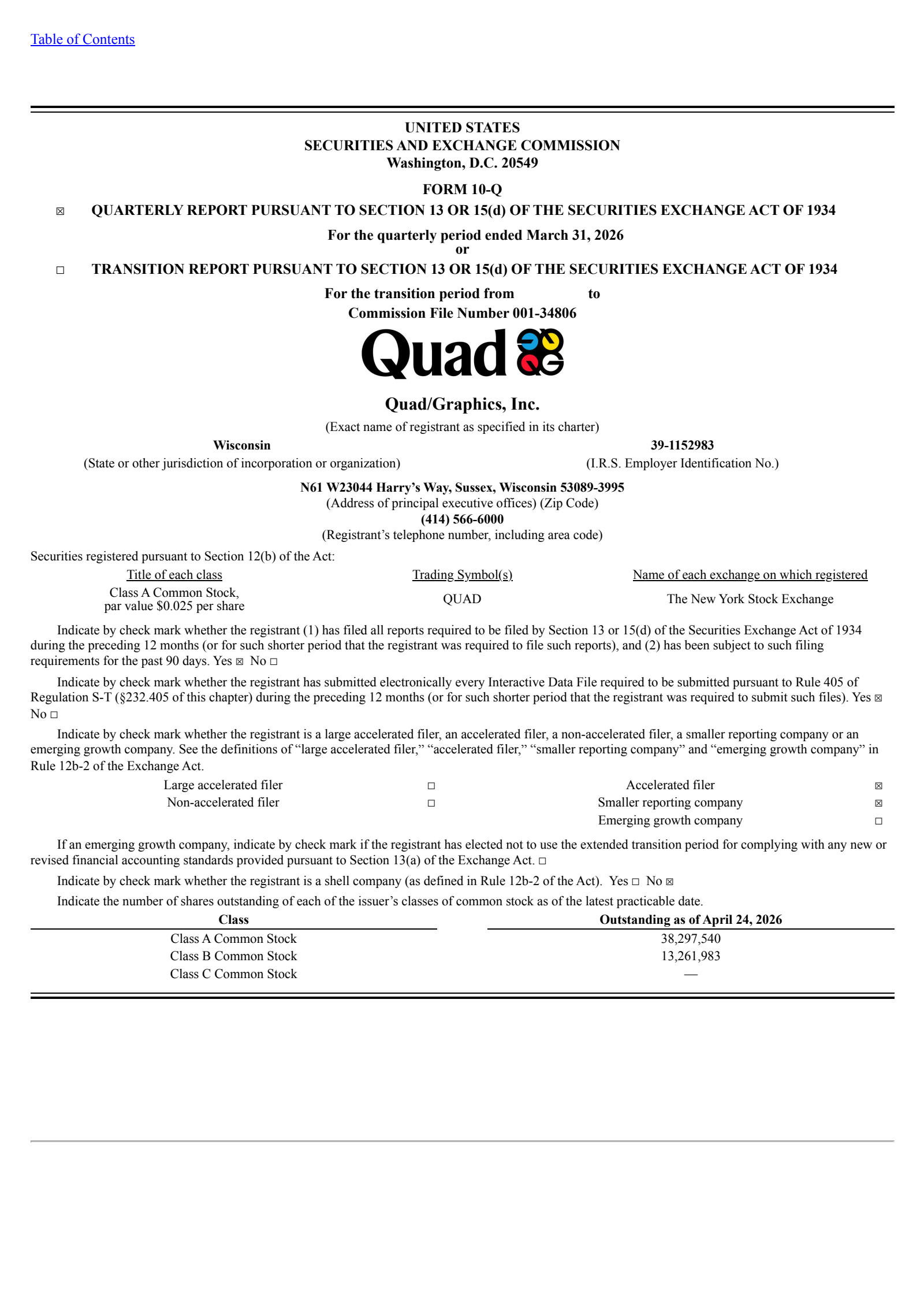 Quad Graphics' Q1 2026 Quarterly report