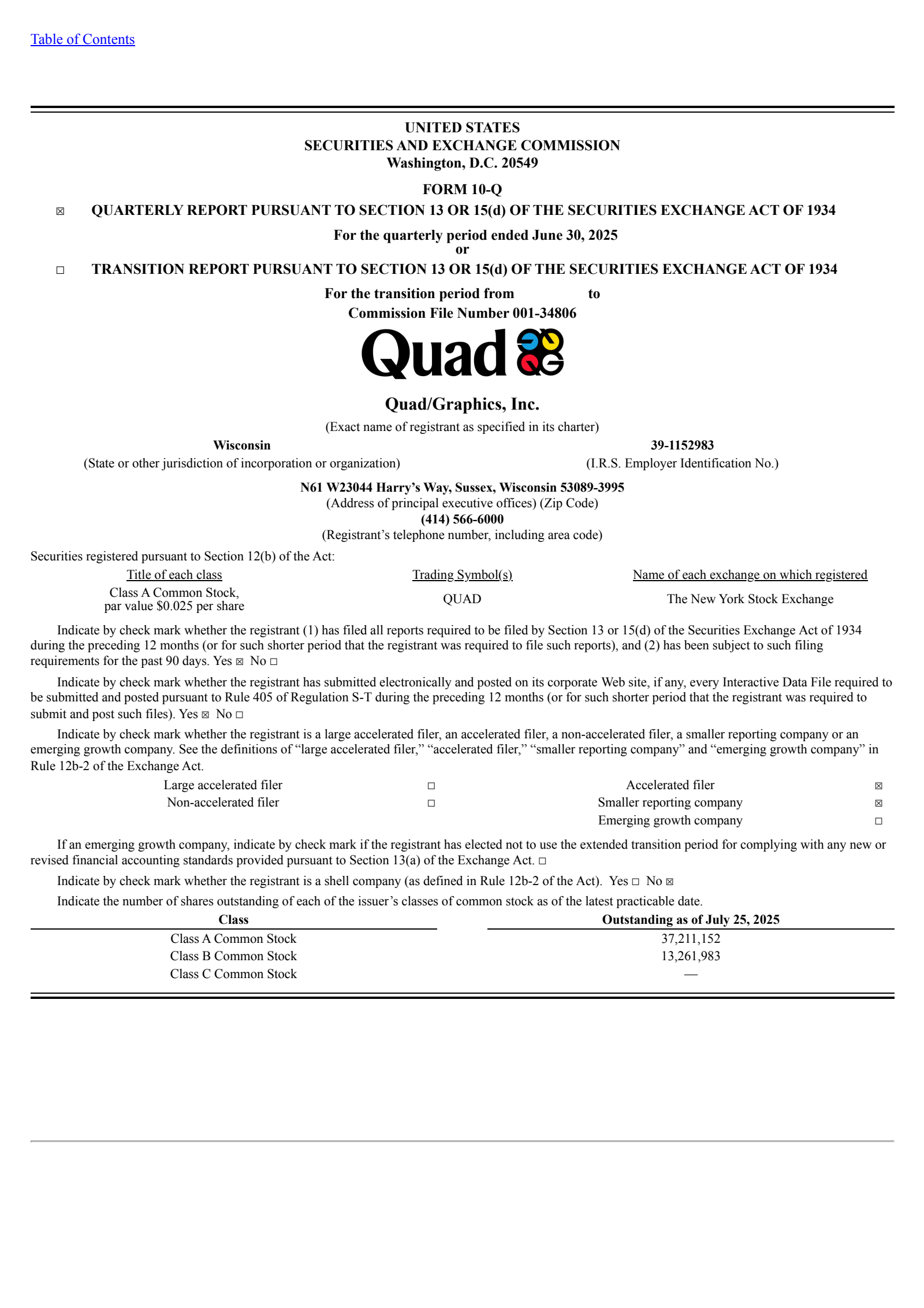 Quad Graphics' Q2 2025 Quarterly report