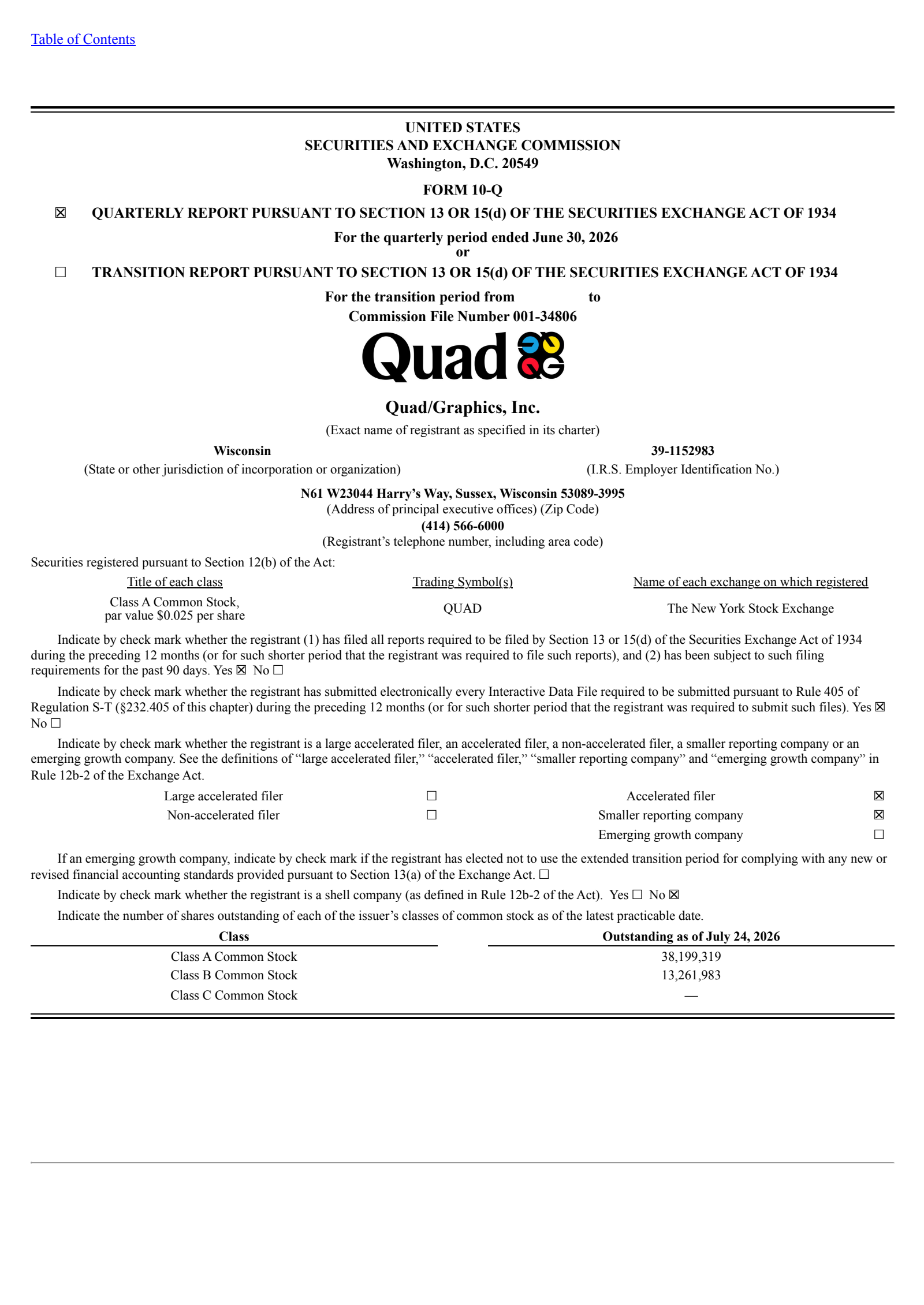 Quad Graphics' Q2 2026 Quarterly report