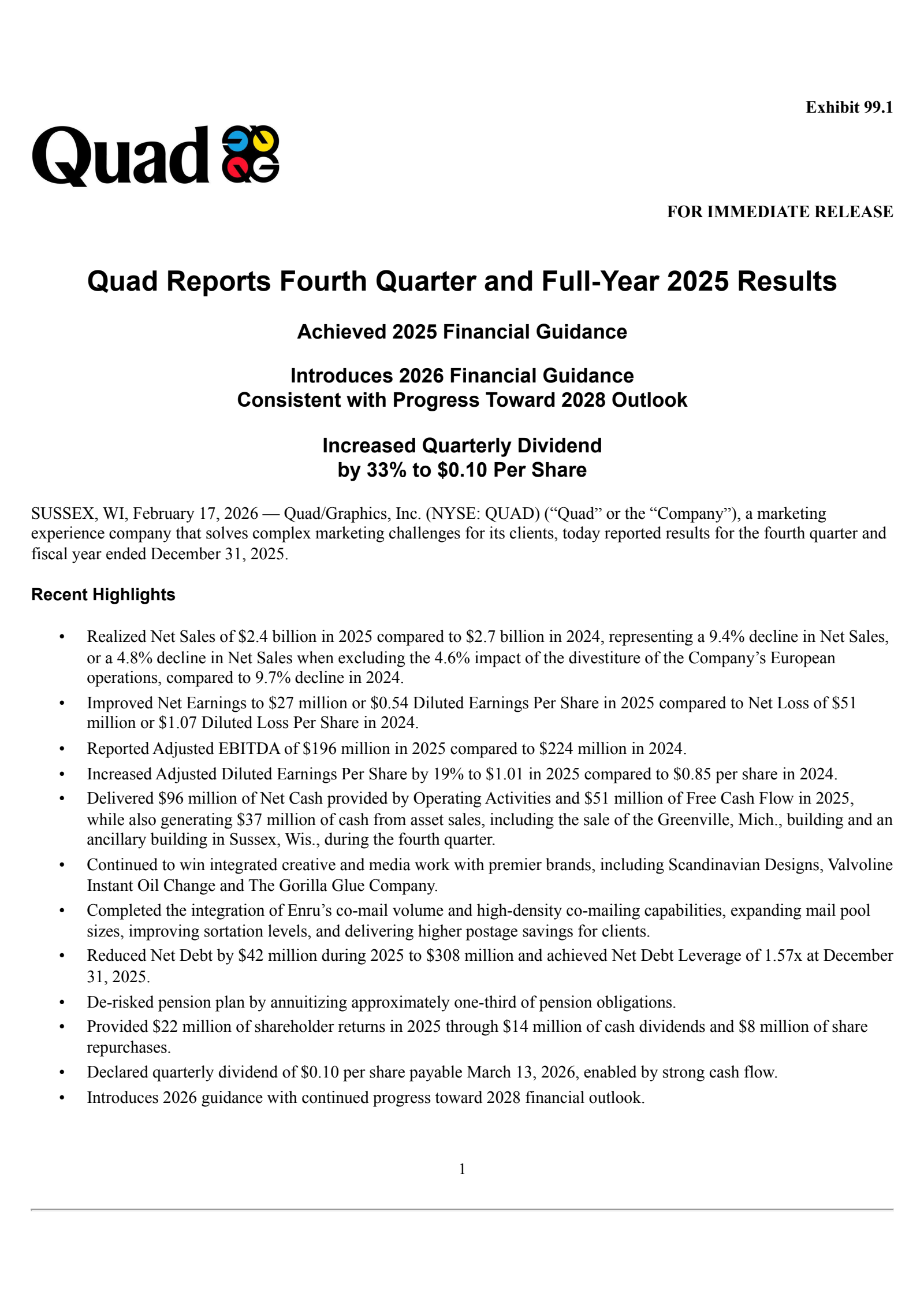 QUAD Q4 2025 Earnings Report on 2/17/2026