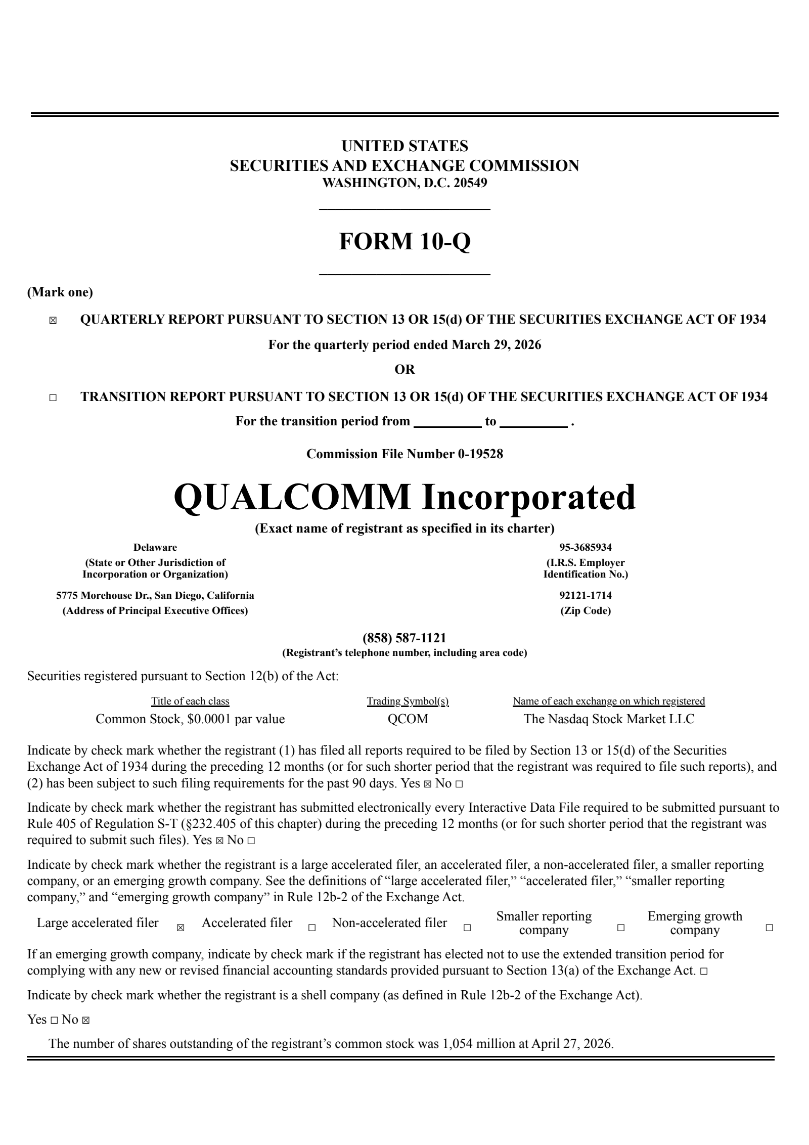 Qualcomm's Q2 2026 Quarterly report