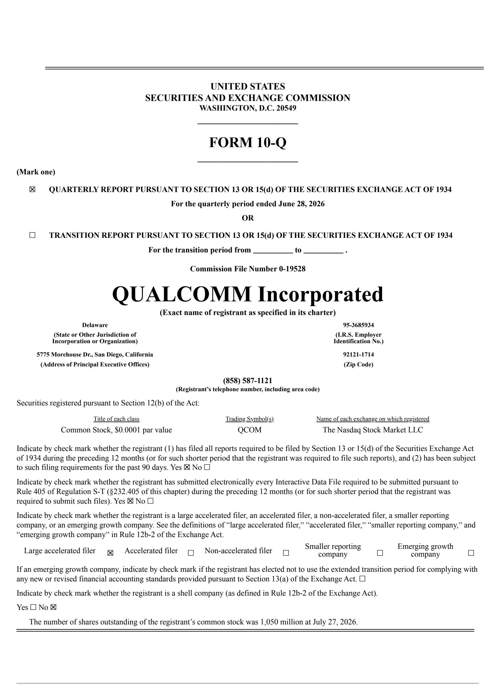 Qualcomm's Q3 2026 Quarterly report