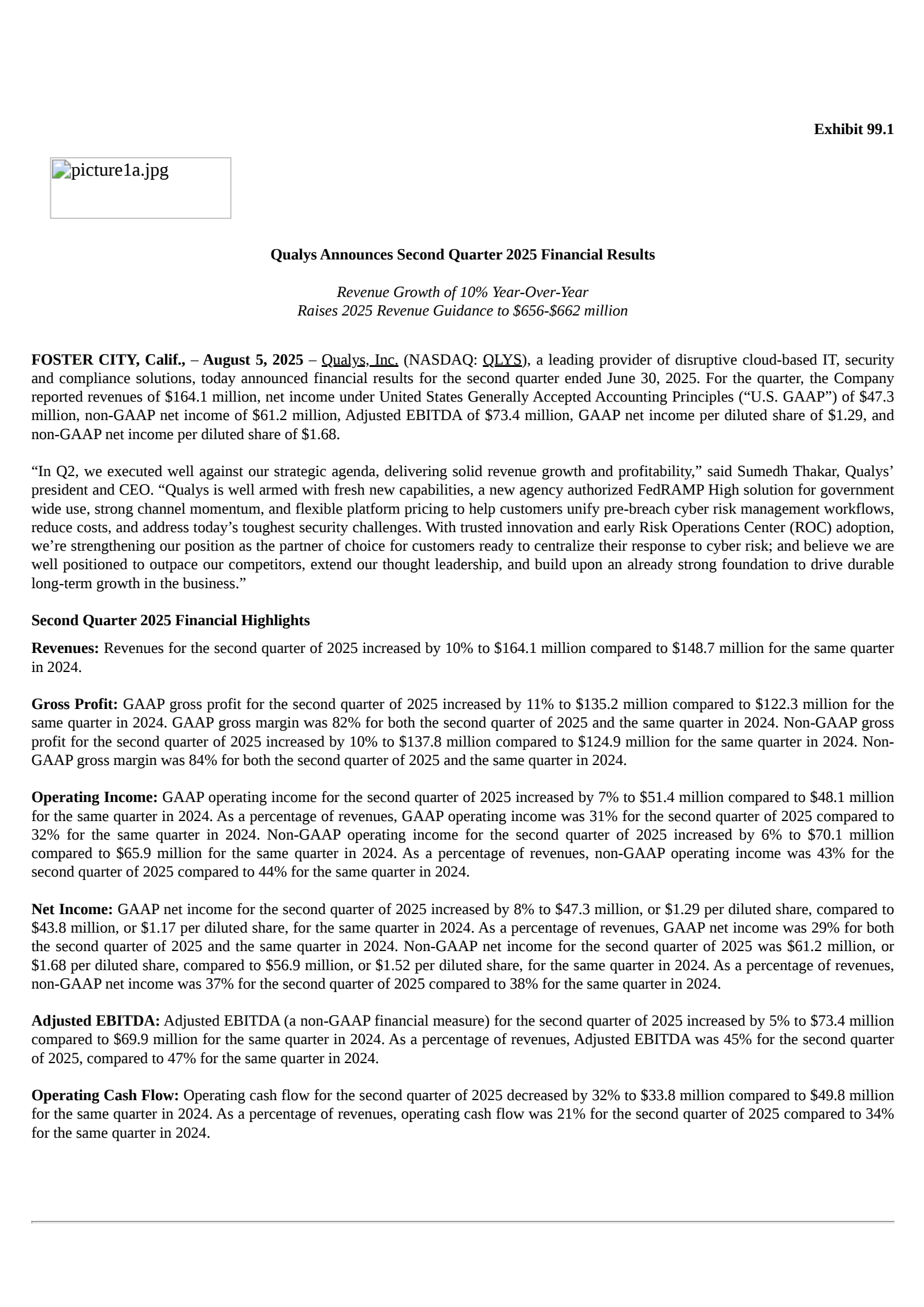 Qualys' Q2 2025 Press Release