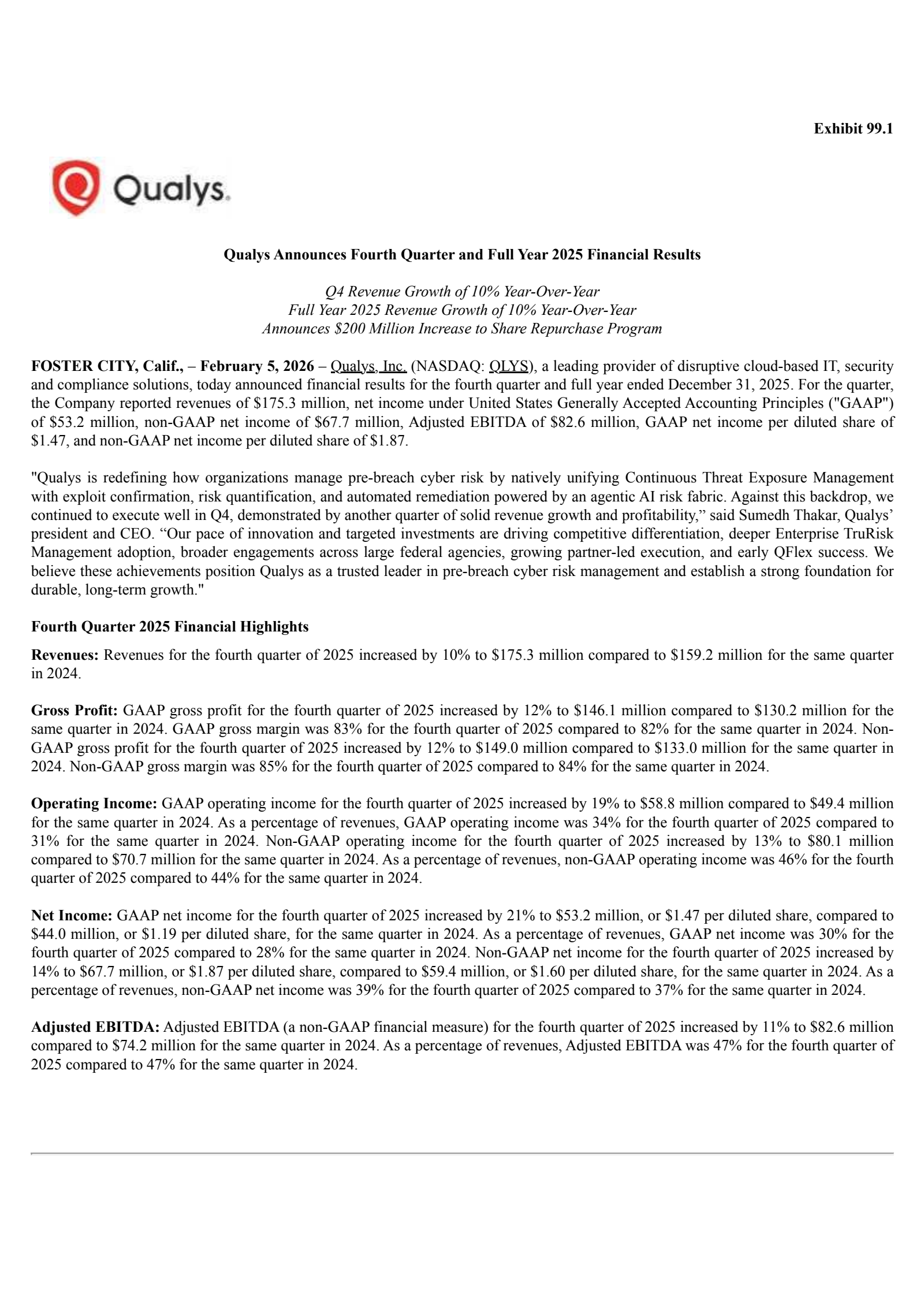 Qualys' Q4 2025 Press Release