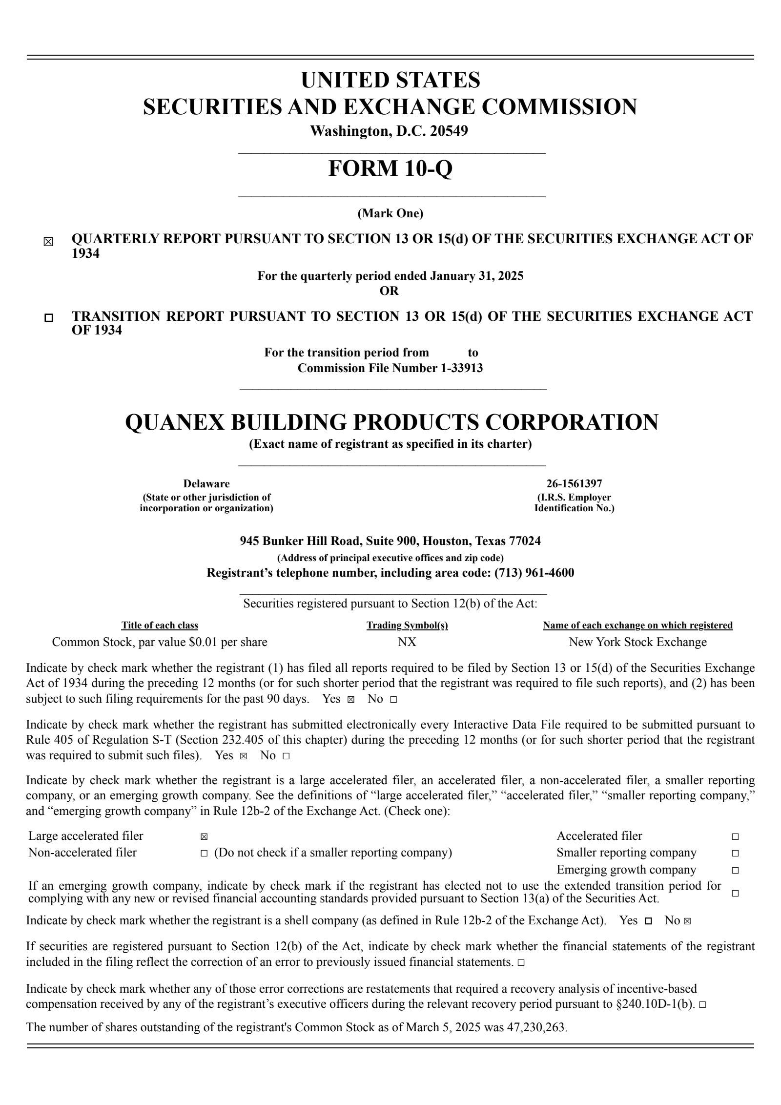 Quanex Building Products' Q1 2025 Quarterly report