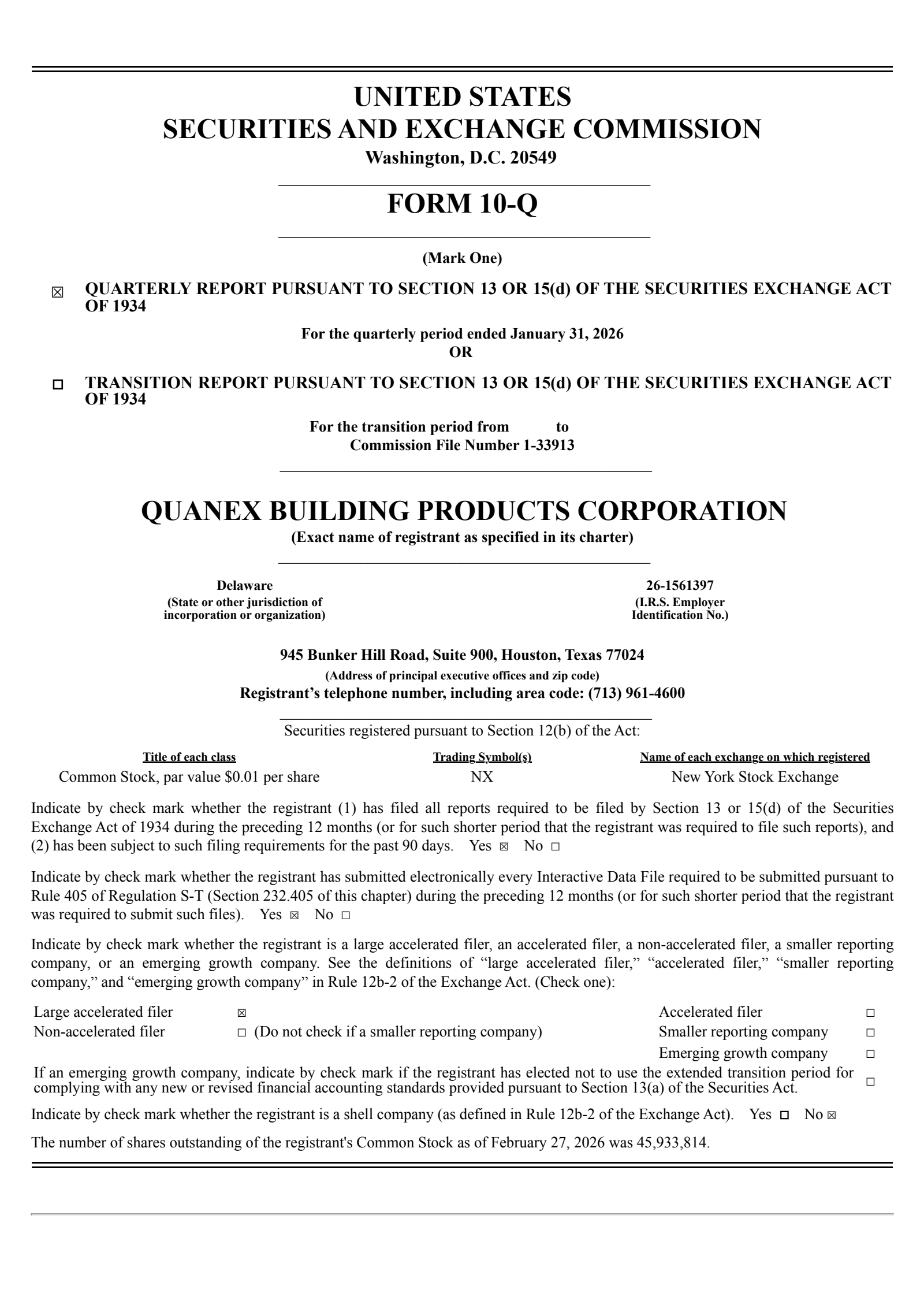 Quanex Building Products' Q1 2026 Quarterly report