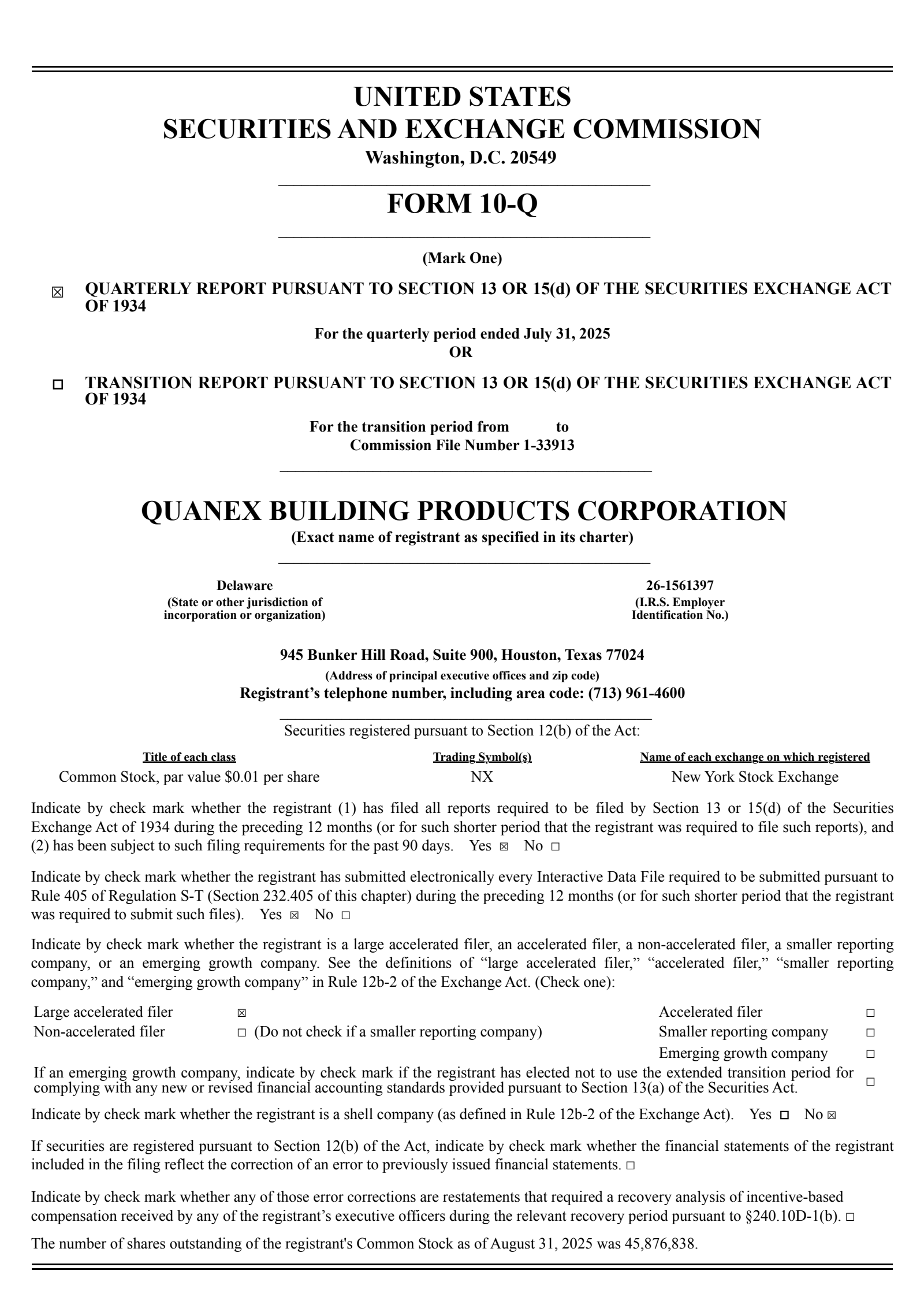 Quanex Building Products' Q3 2025 Quarterly report
