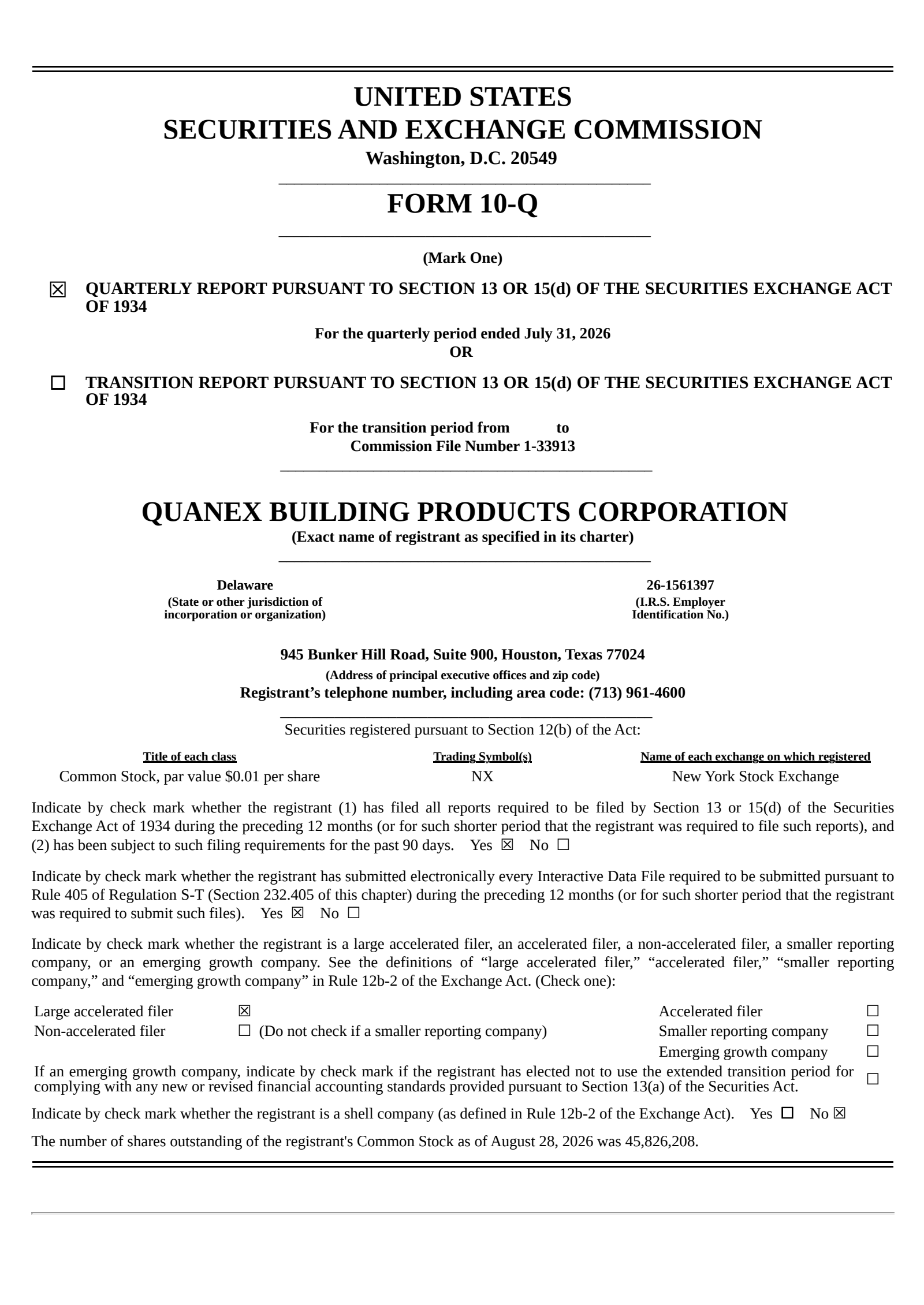 Quanex Building Products' Q3 2026 Quarterly report