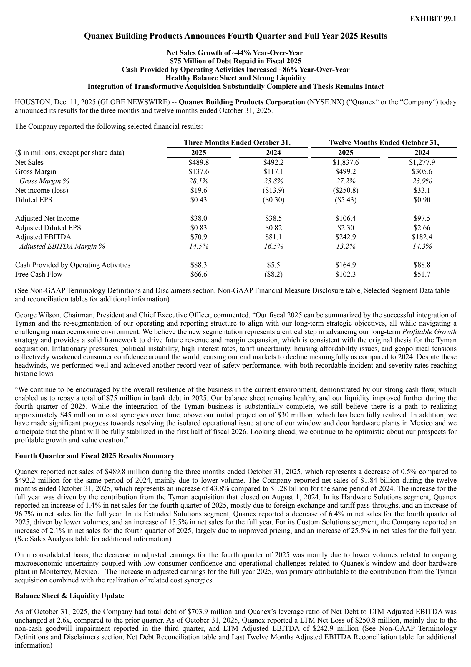 Quanex Building Products' Q4 2025 Earnings Release