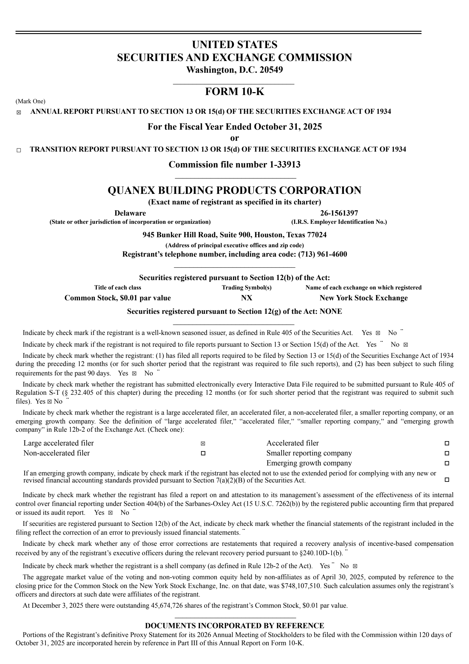 Quanex Building Products' Q4 2025 Annual Report