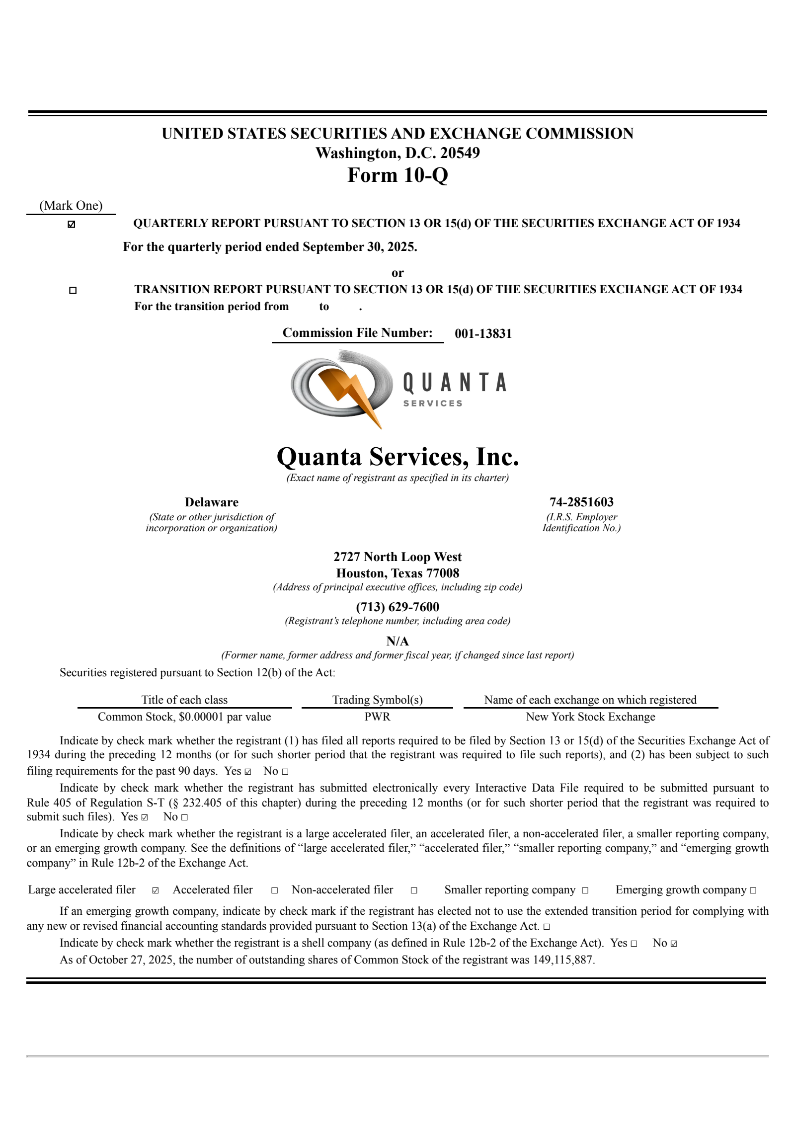 Quanta Services' Q3 2025 Quarterly Report