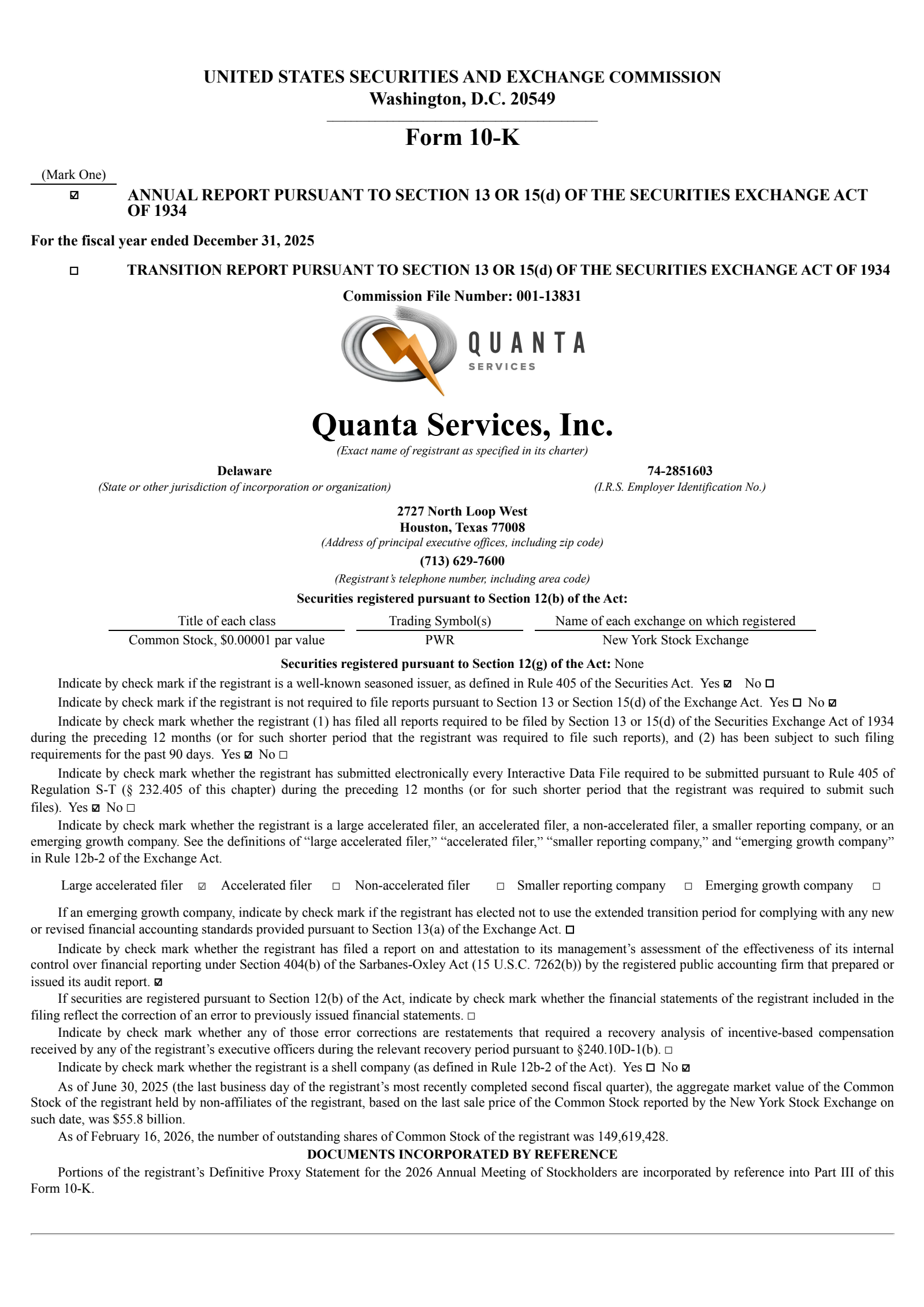 Quanta Services' Q4 2025 Annual report