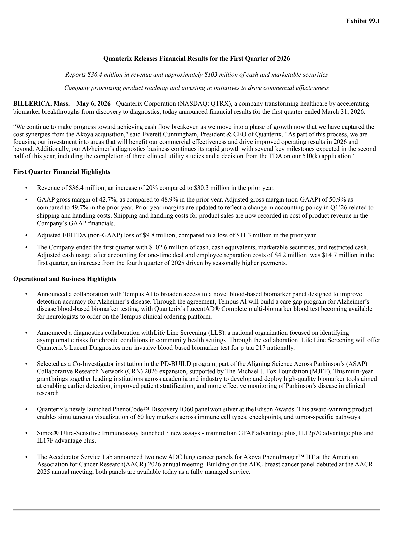 Quanterix's Q1 2026 Press Release
